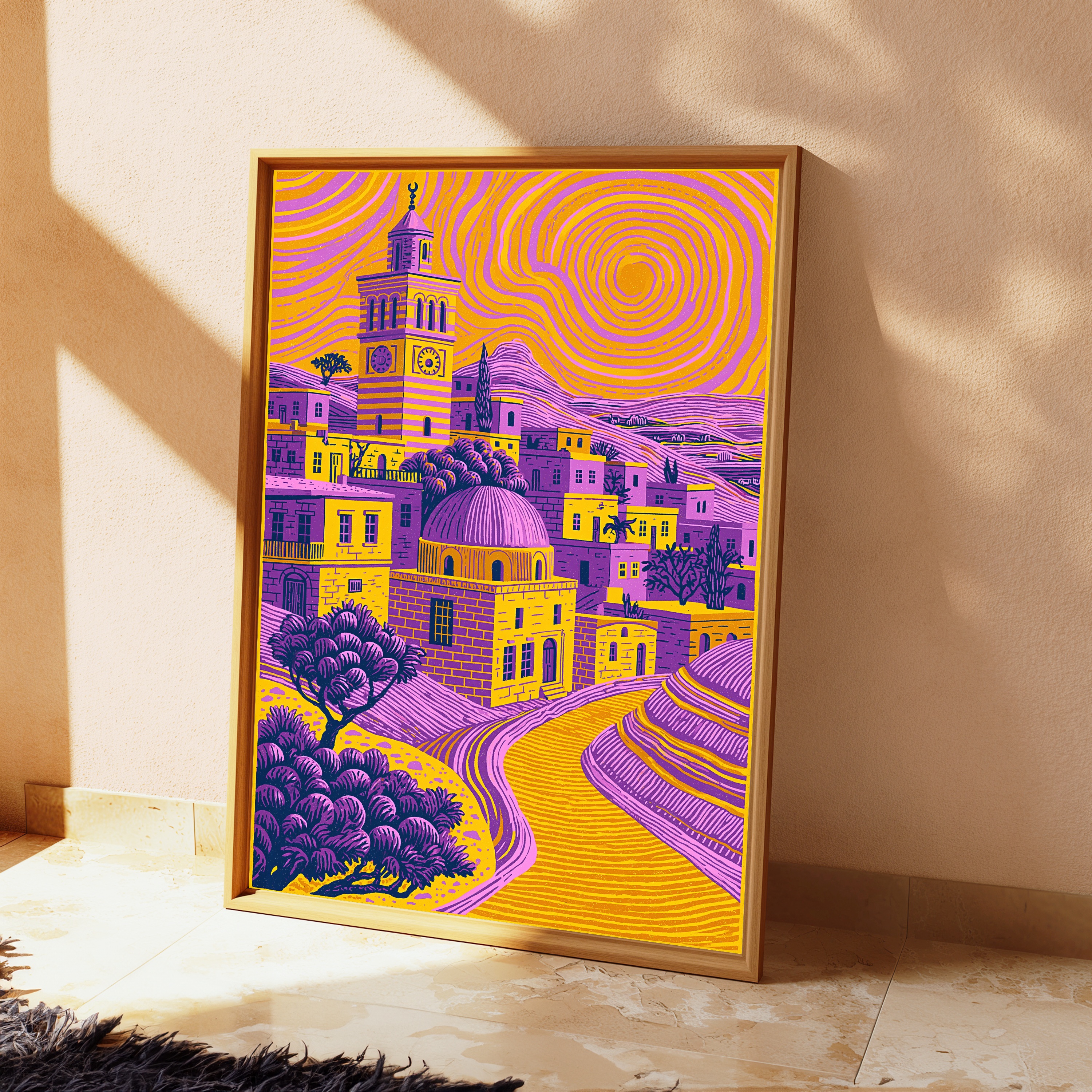 Vibrant Mediterranean Hilltop Village Print view 2