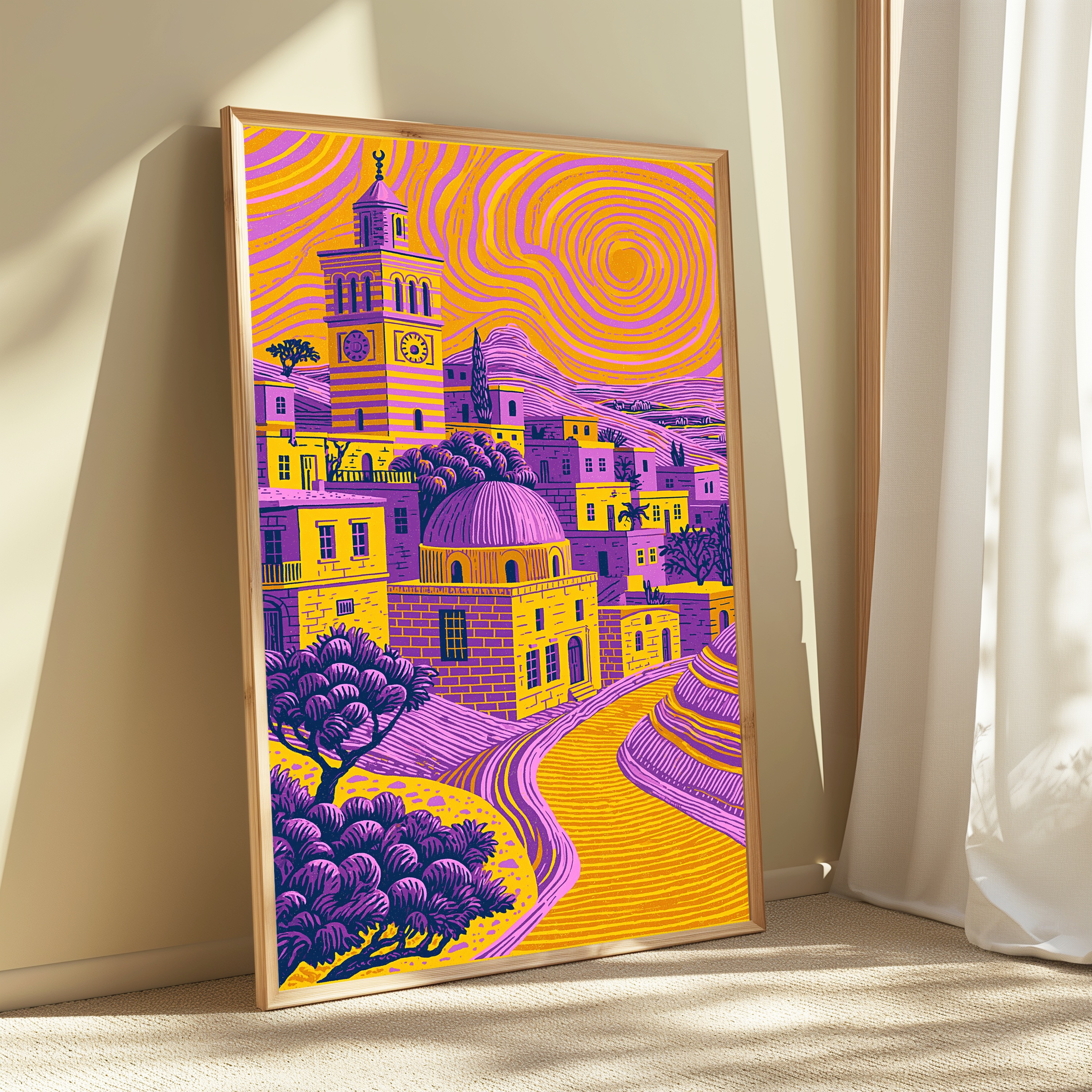 Vibrant Mediterranean Hilltop Village Print view 3