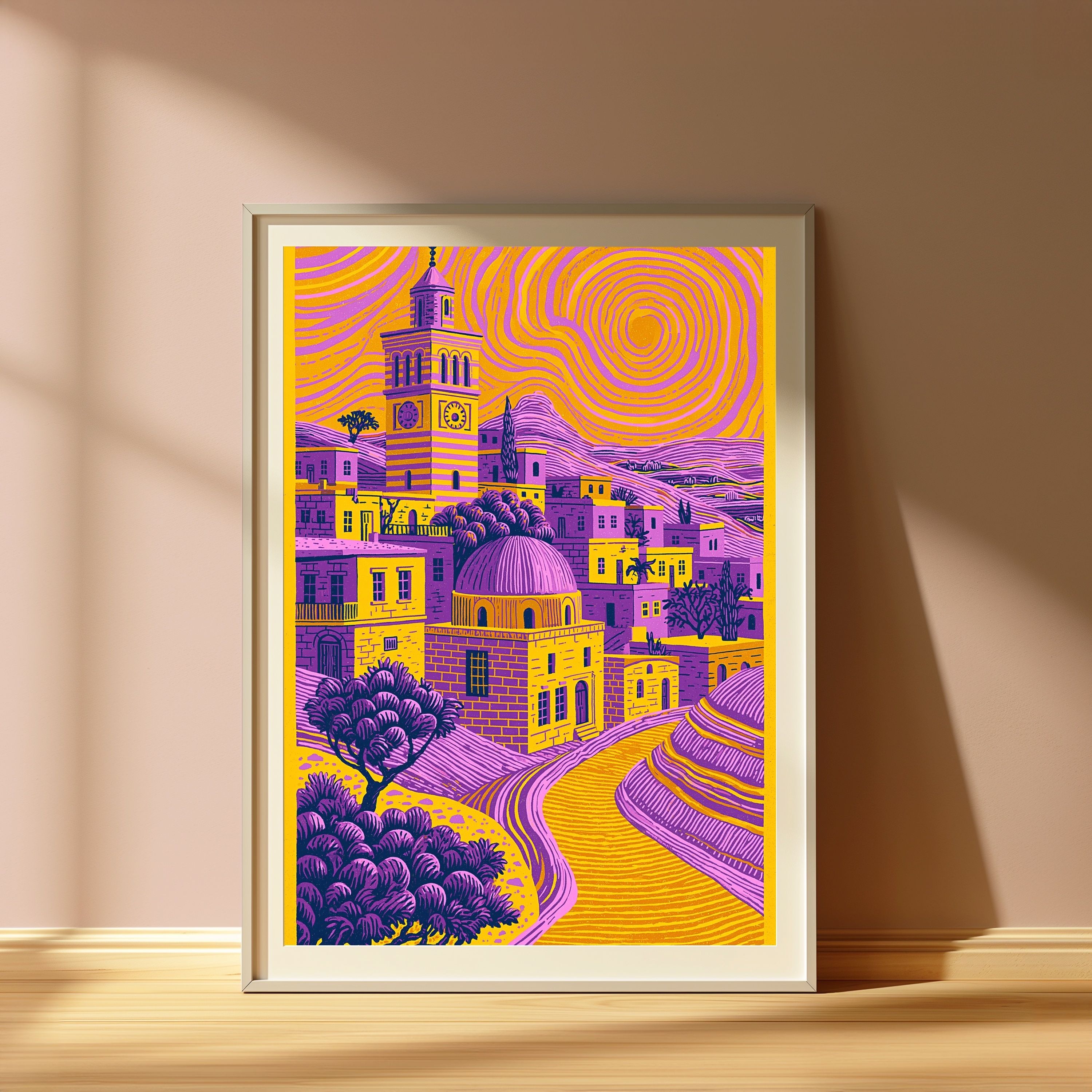 Vibrant Mediterranean Hilltop Village Print view 4