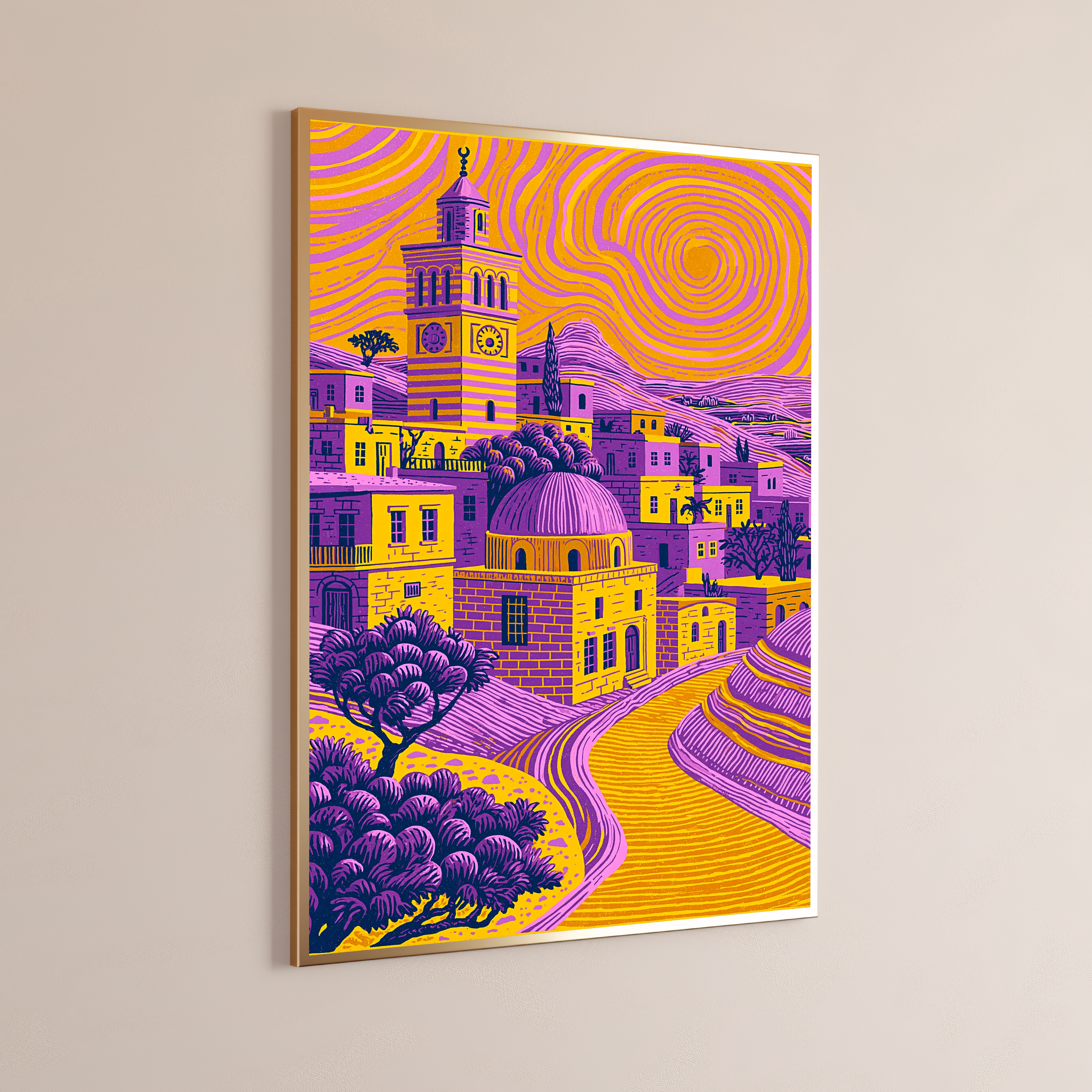 Vibrant Mediterranean Hilltop Village Print