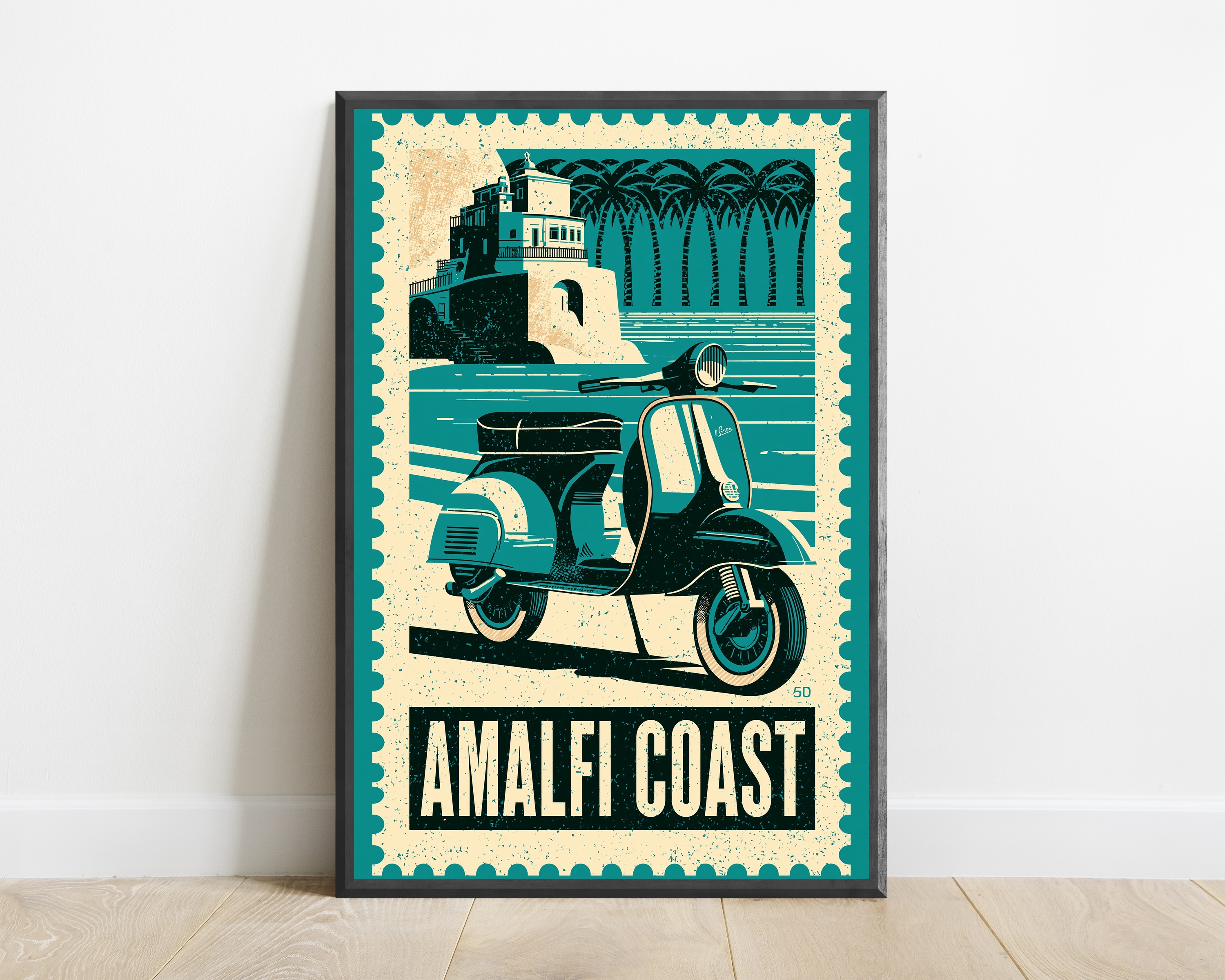 Vintage Amalfi Coast Scooter Print — view 1
