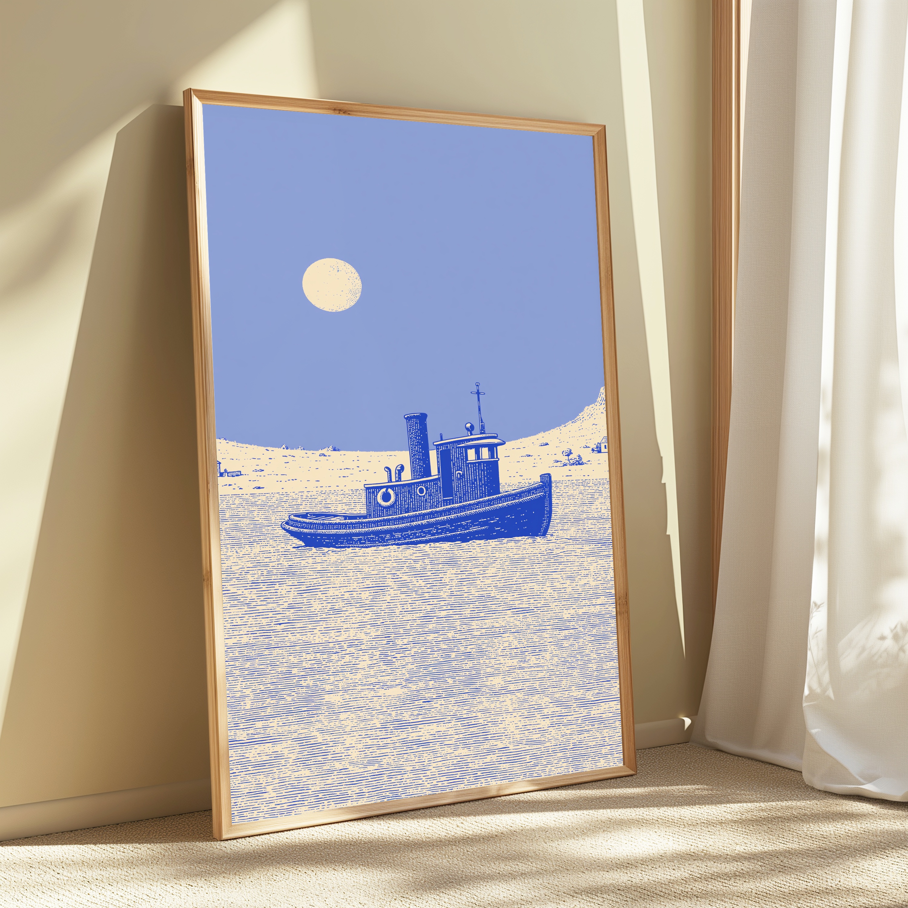 Vintage Fishing Boat Coastal Line Art view 3