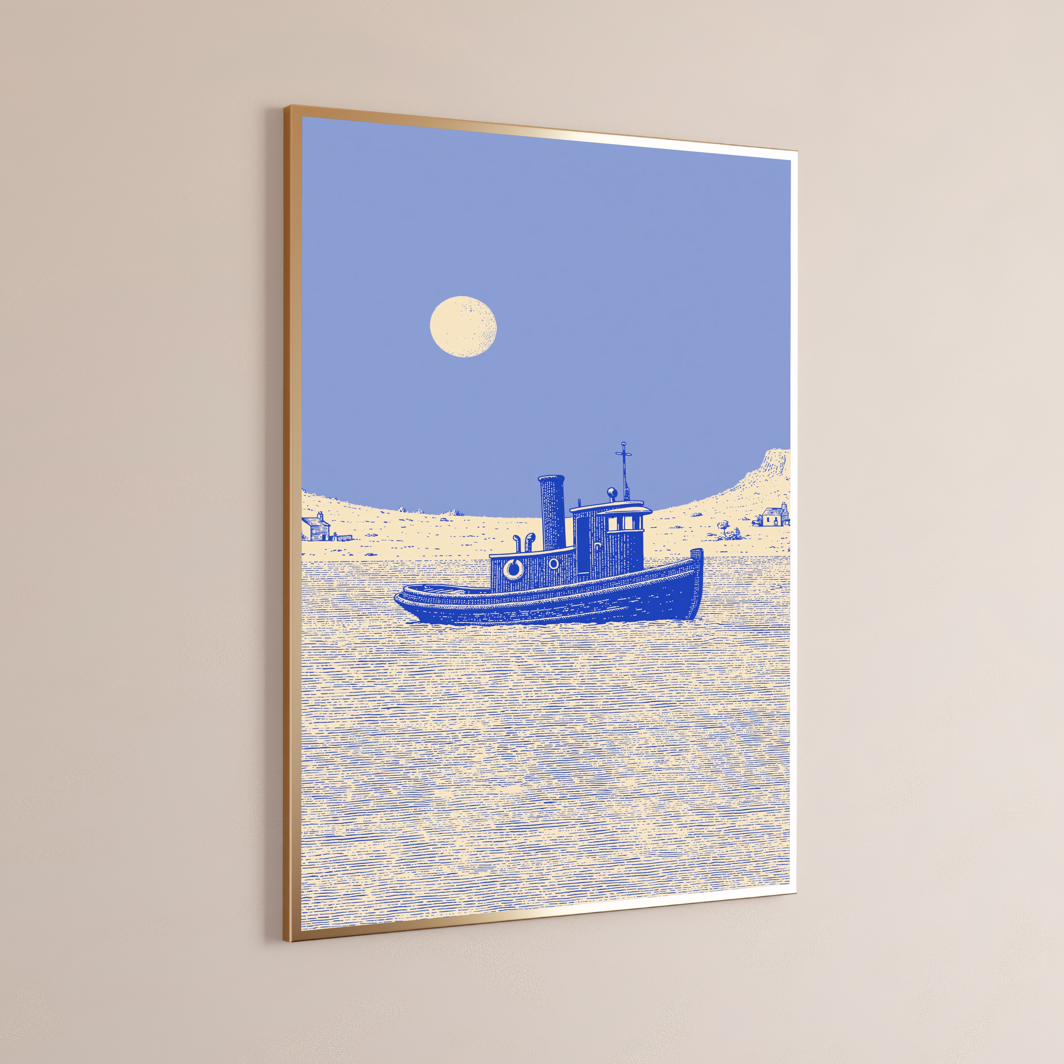 Vintage Fishing Boat Coastal Line Art