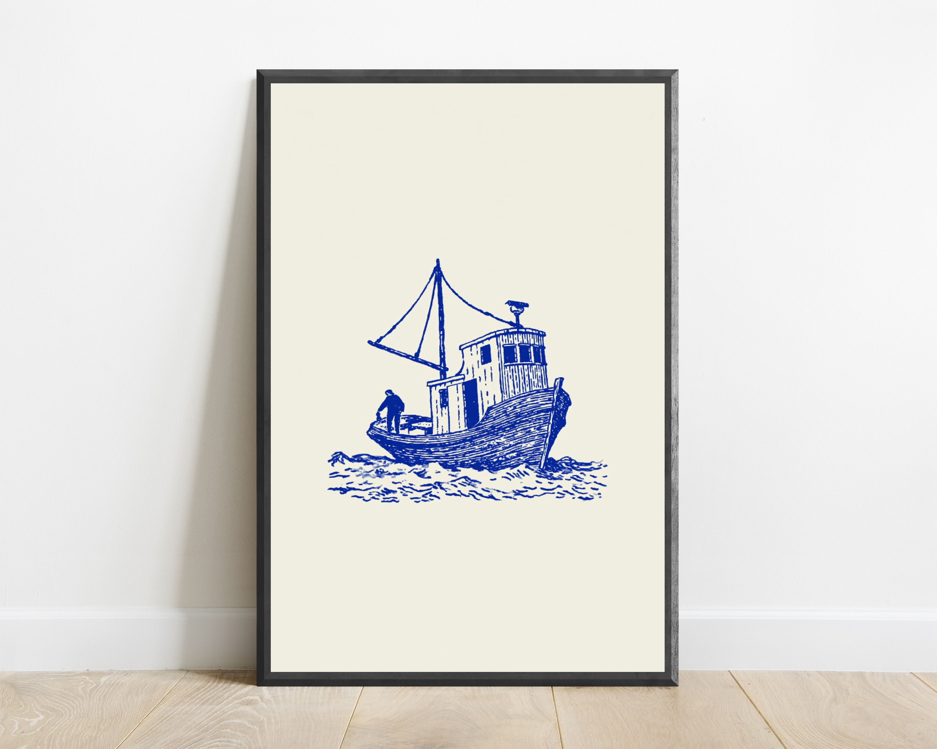 Vintage Fishing Boat Line Art Print