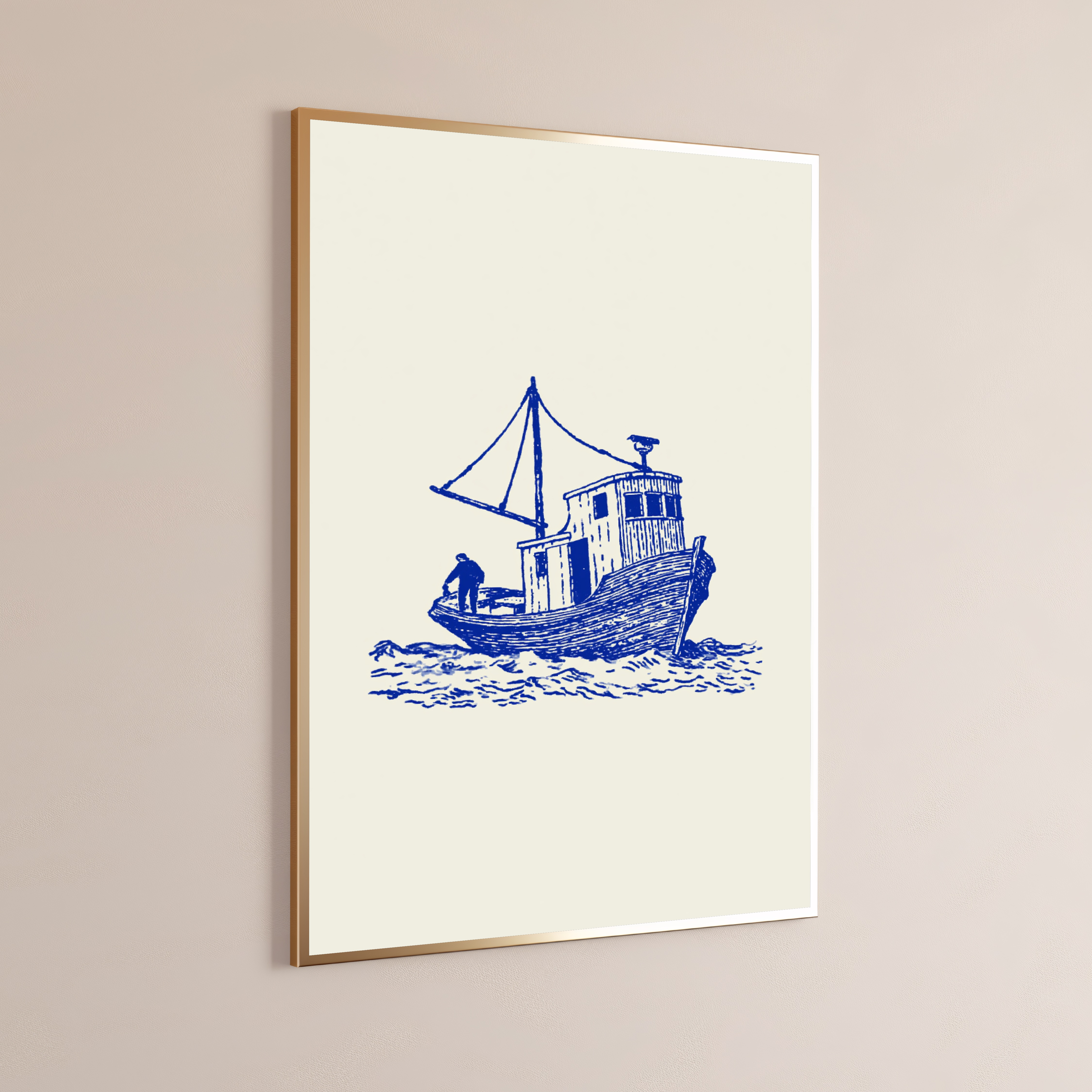 Vintage Fishing Boat Line Art Print