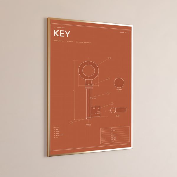 Vintage Key Technical Blueprint Print