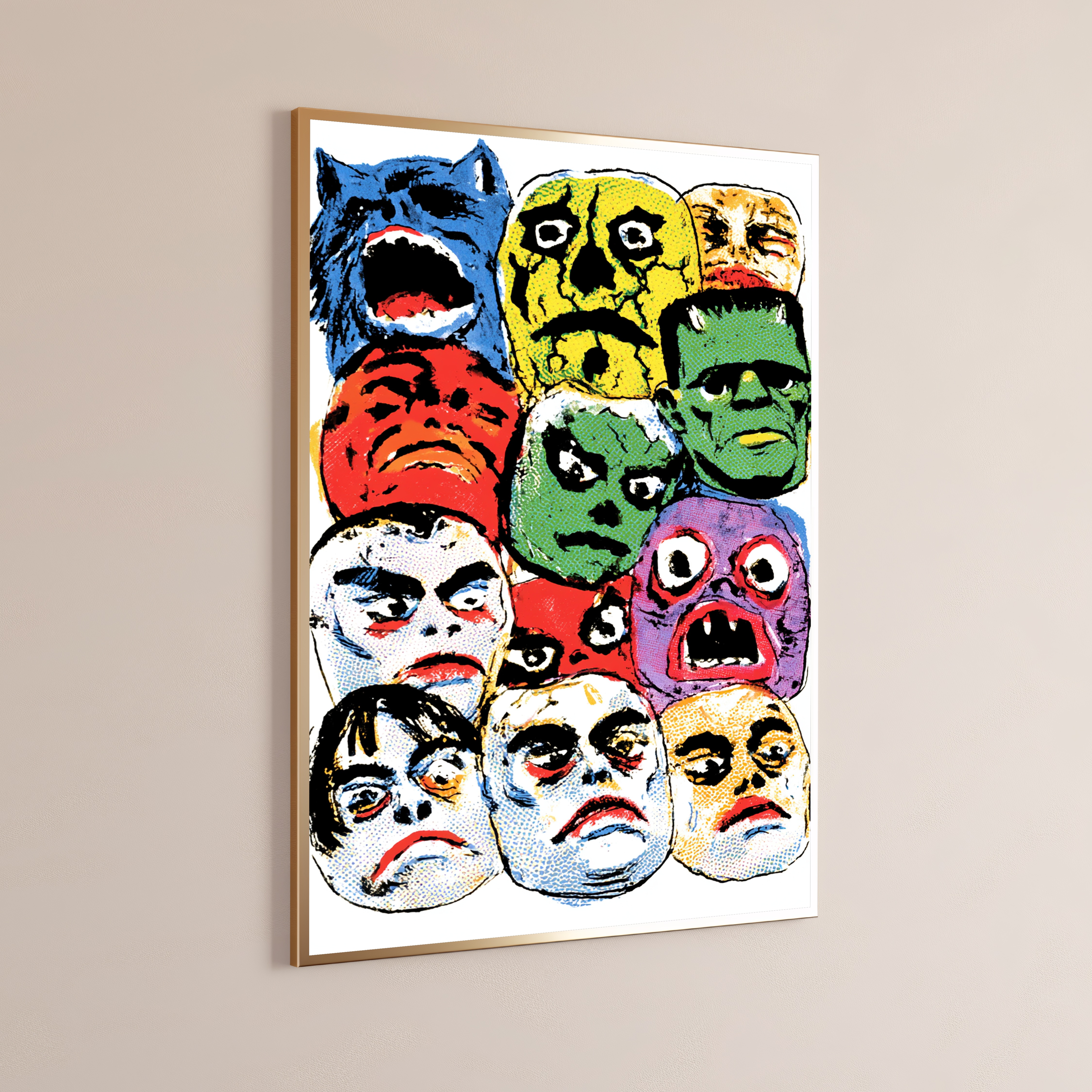 Vintage Monster Faces Pop Art Print