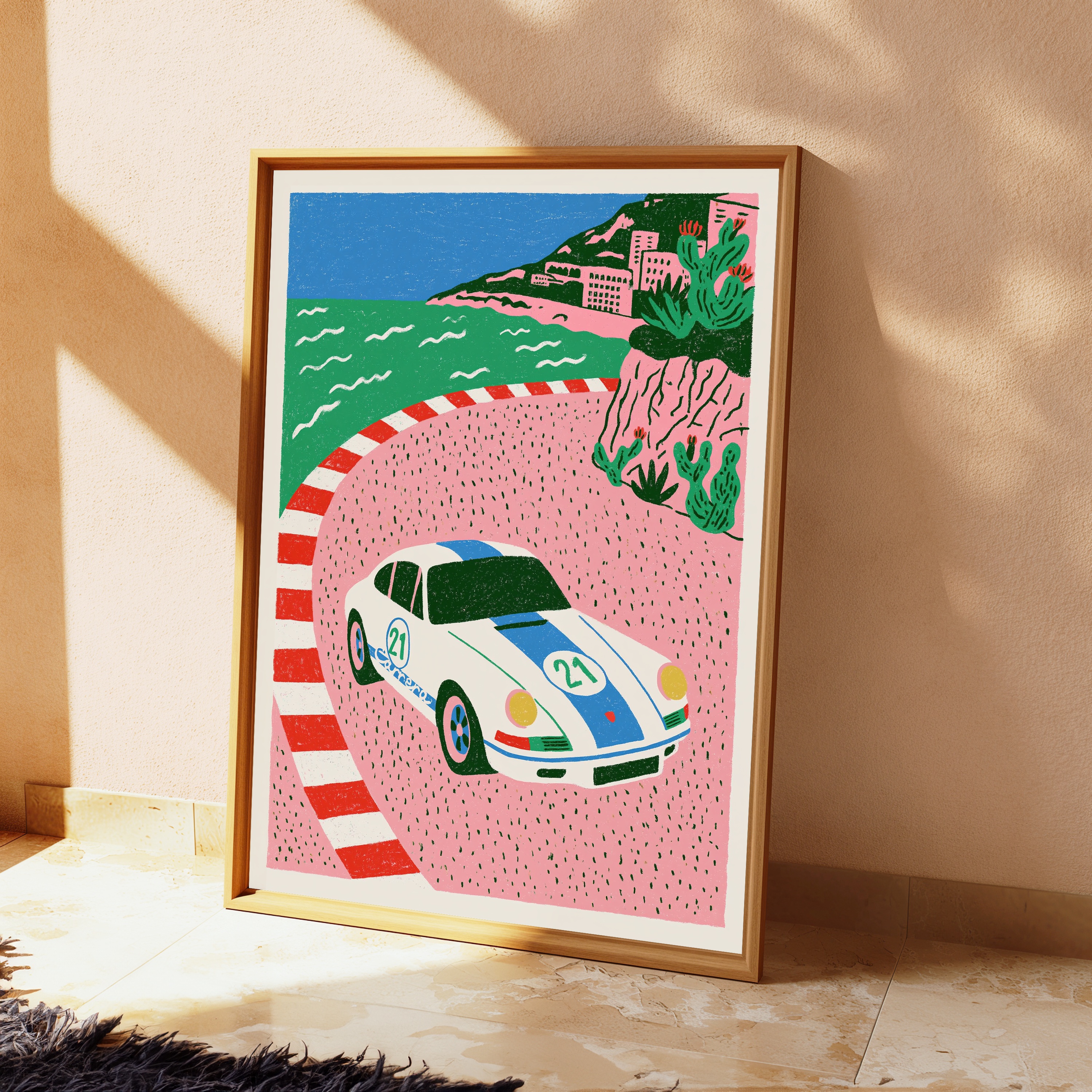 Vintage Racing Car Coastal Road Print view 2