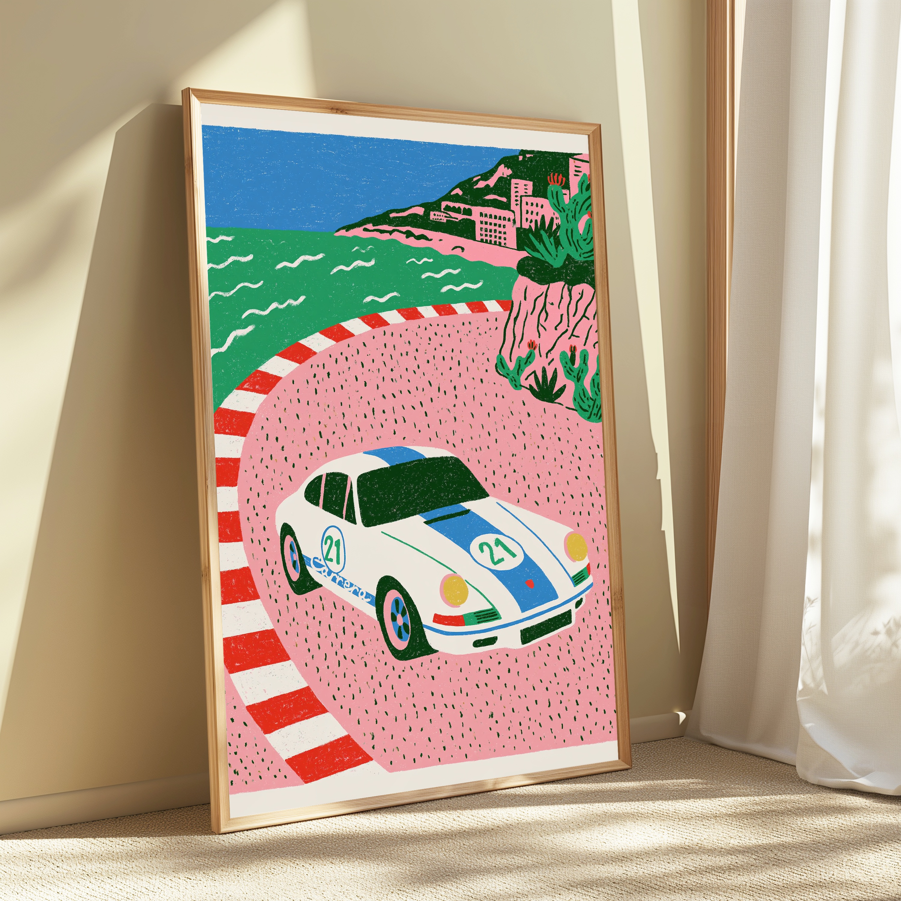 Vintage Racing Car Coastal Road Print view 3