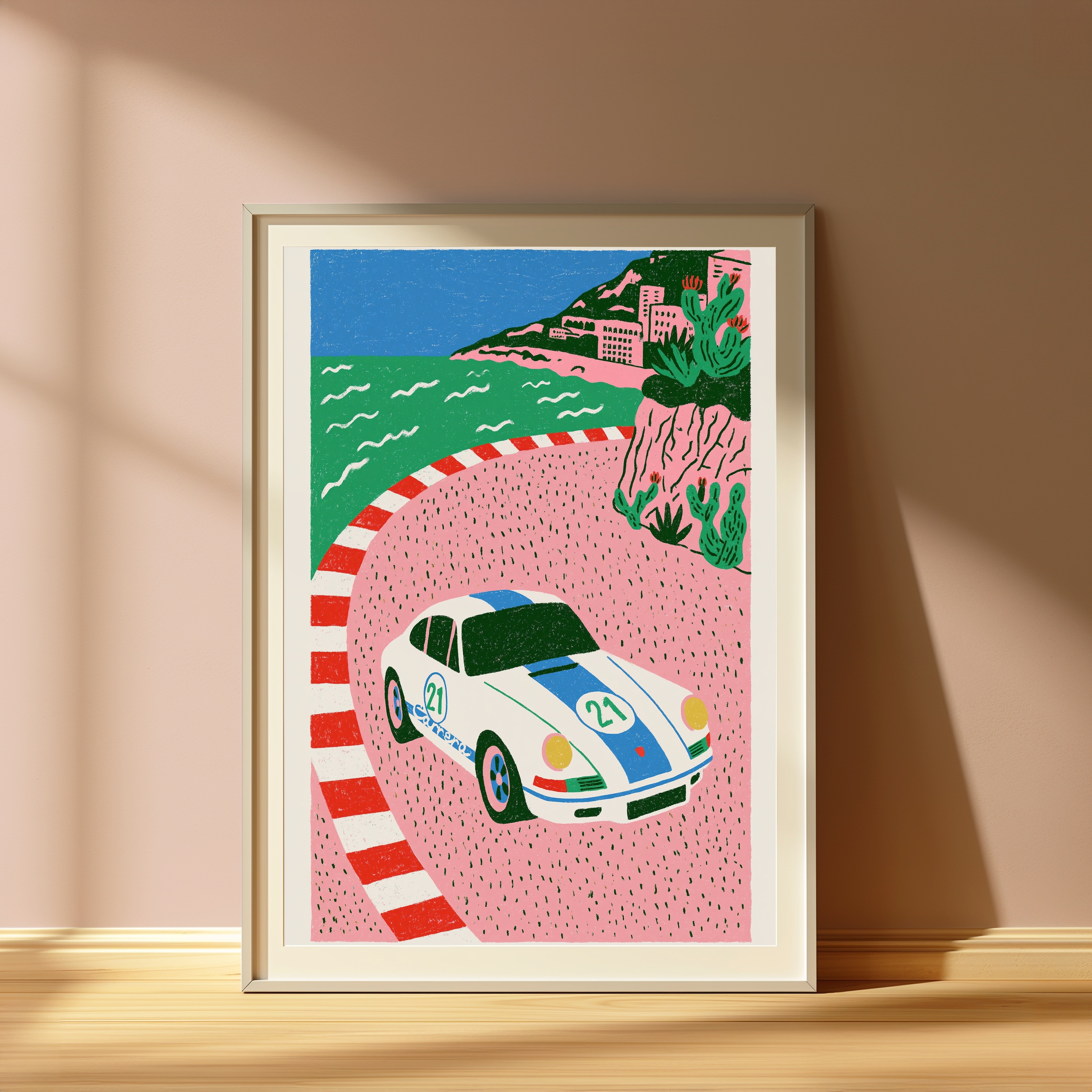 Vintage Racing Car Coastal Road Print view 4