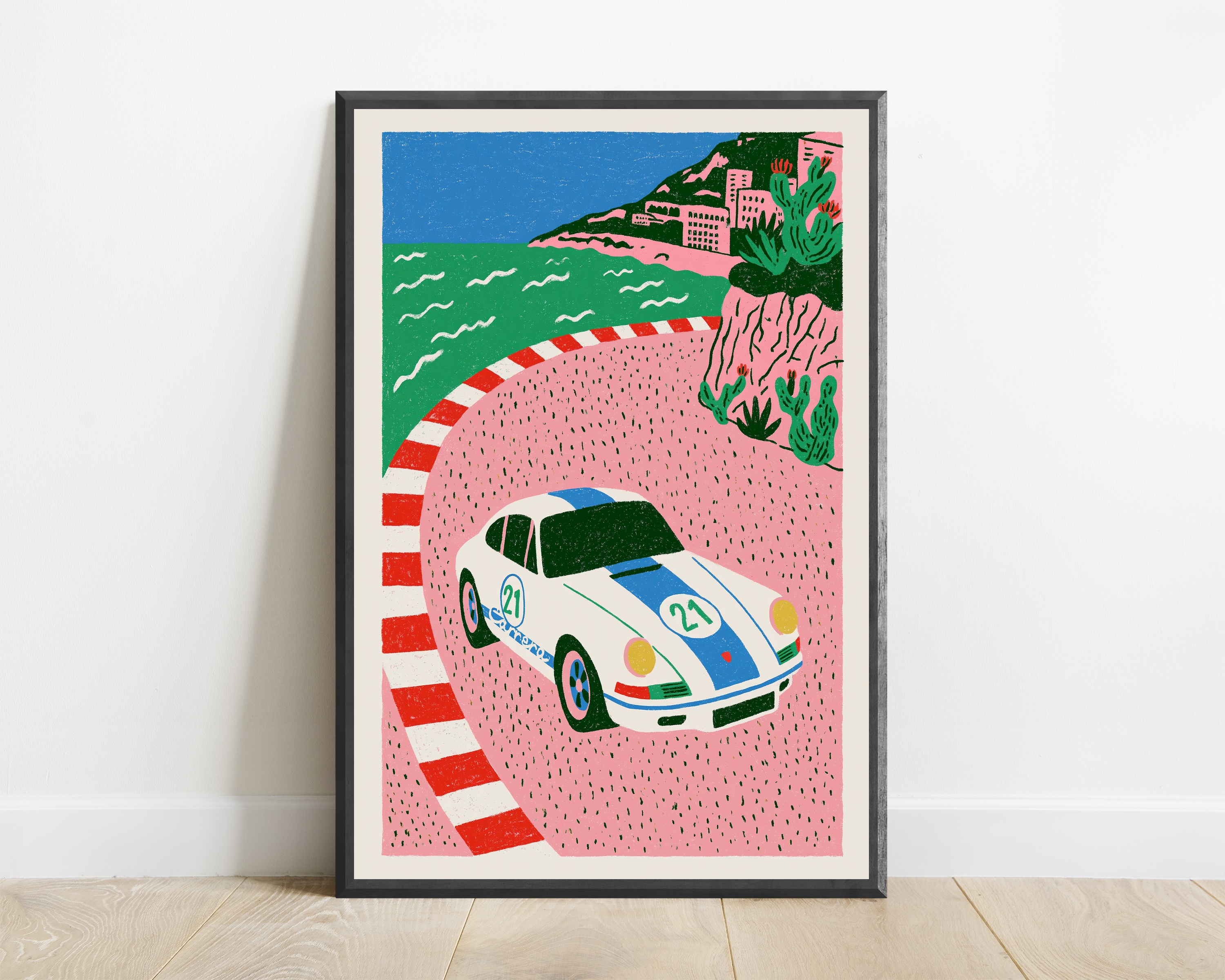 Vintage Racing Car Coastal Road Print