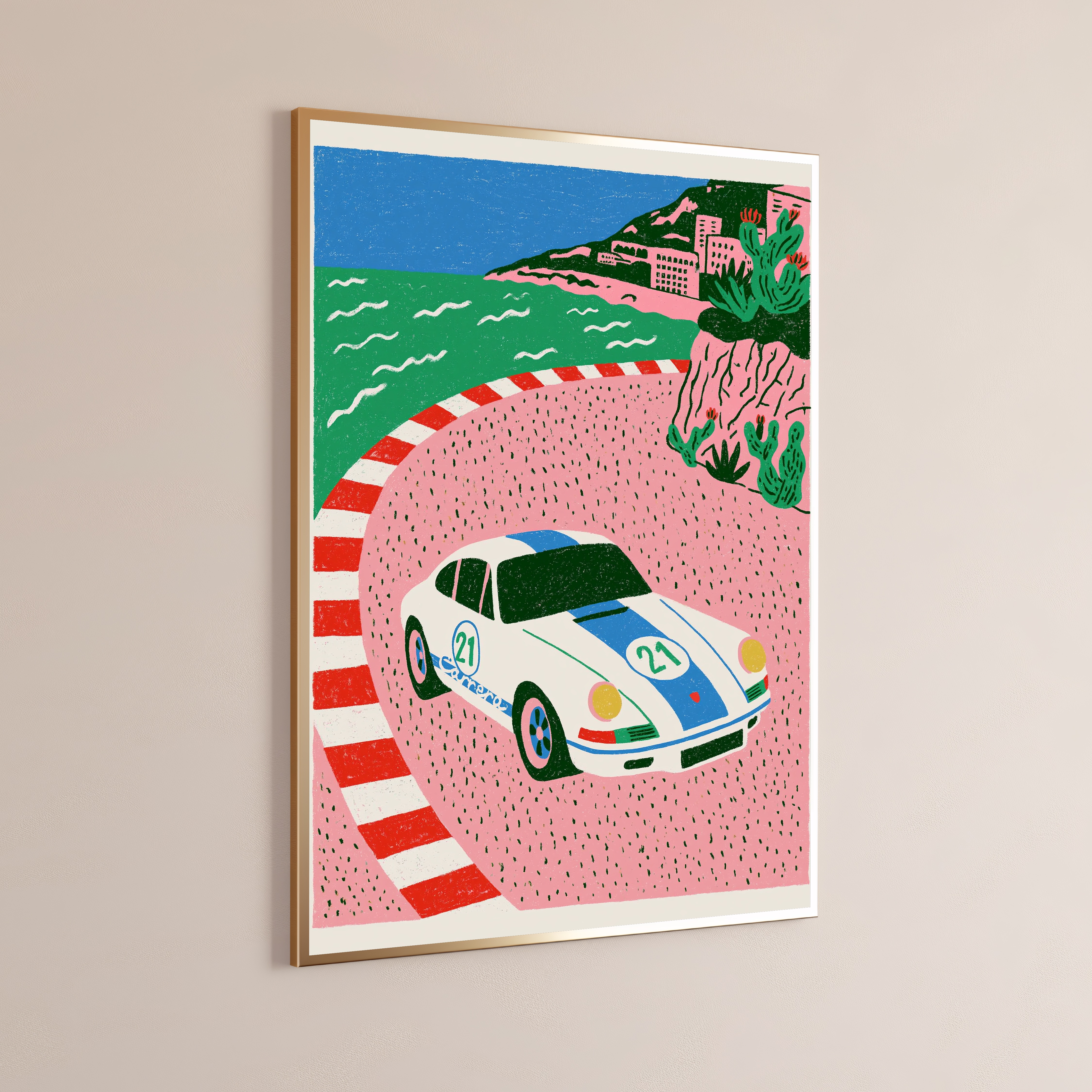 Vintage Racing Car Coastal Road Print