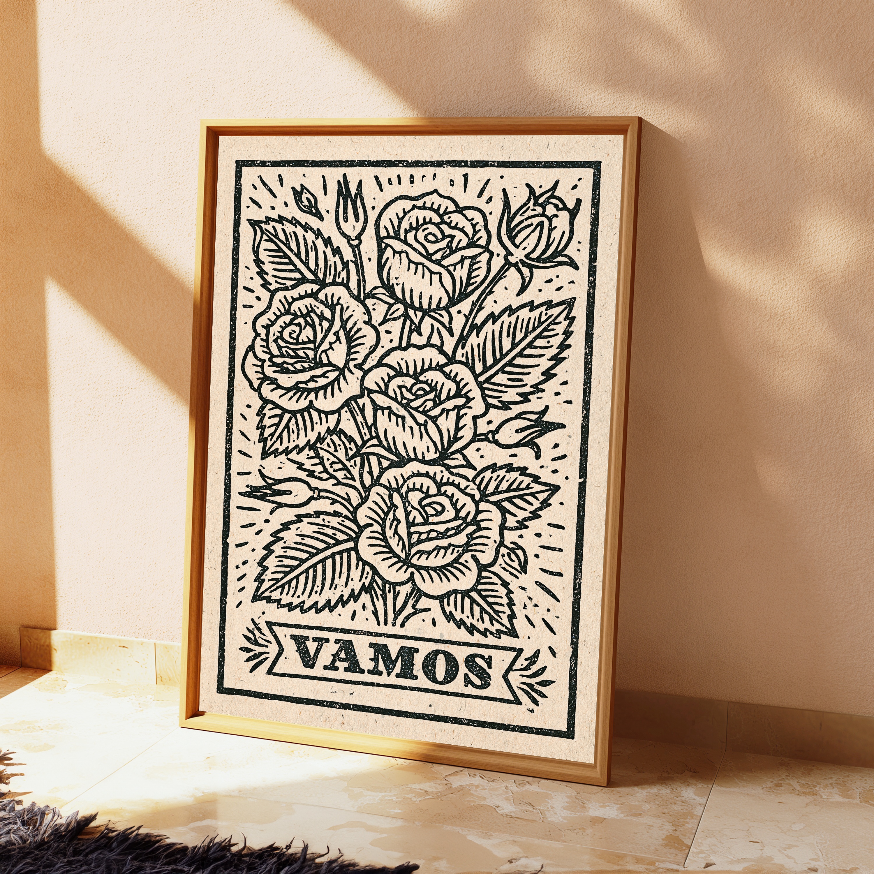 Vintage Rose Botanical Woodblock Print view 2