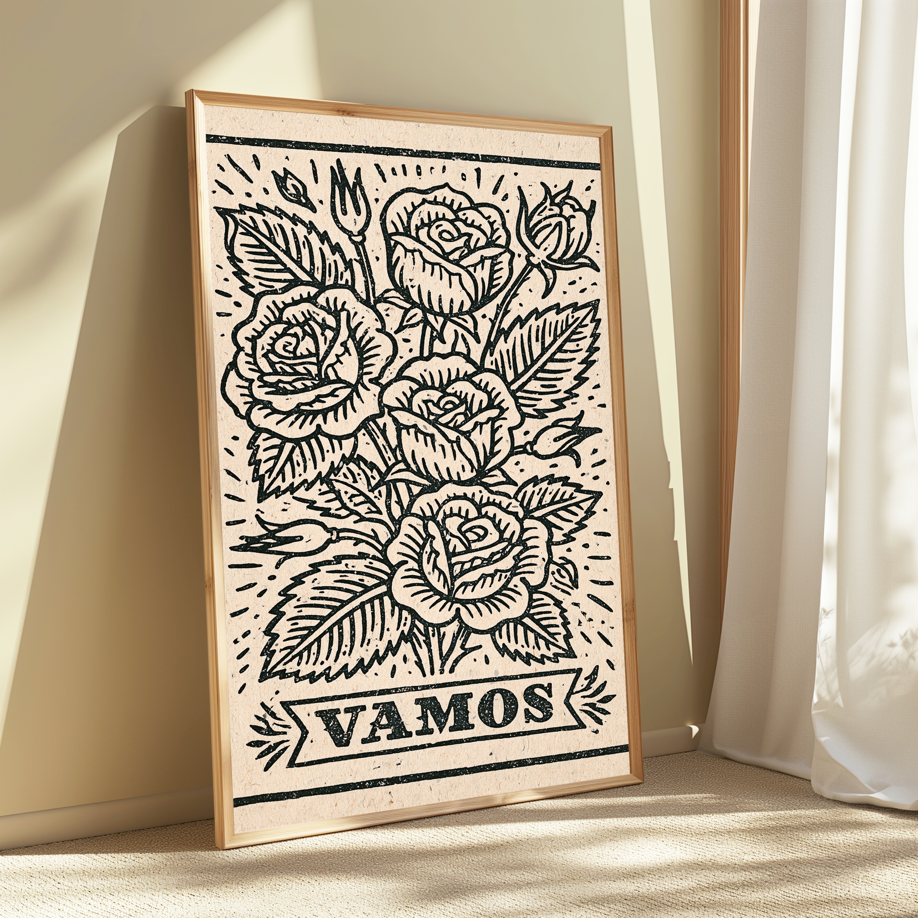 Vintage Rose Botanical Woodblock Print view 3