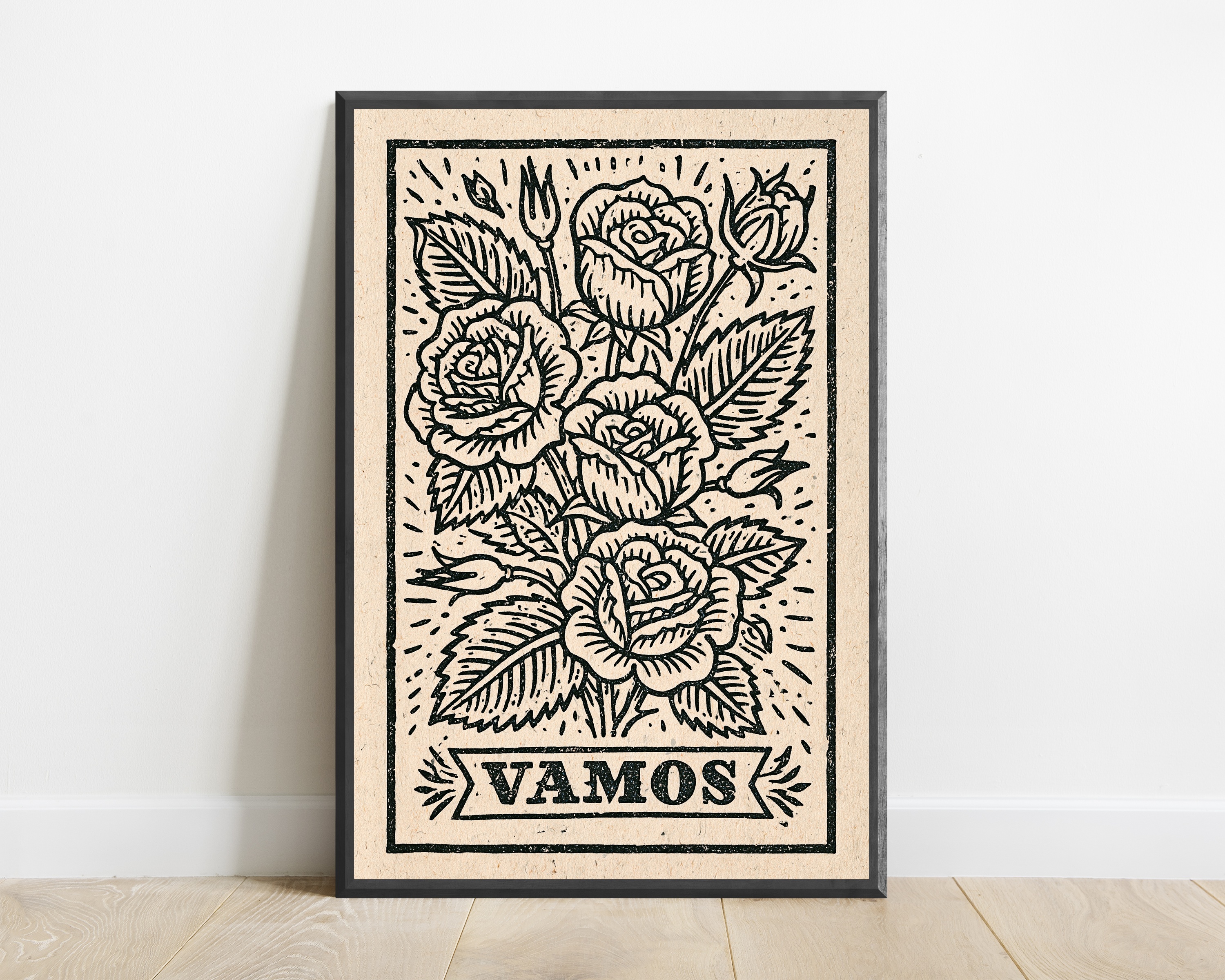 Vintage Rose Botanical Woodblock Print