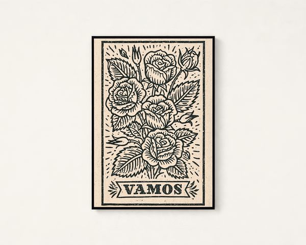 Vintage Rose Woodblock Print