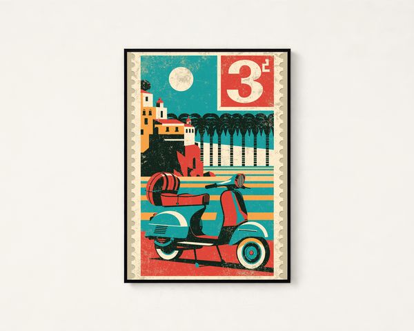 Retro Vespa Scooter Travel Poster