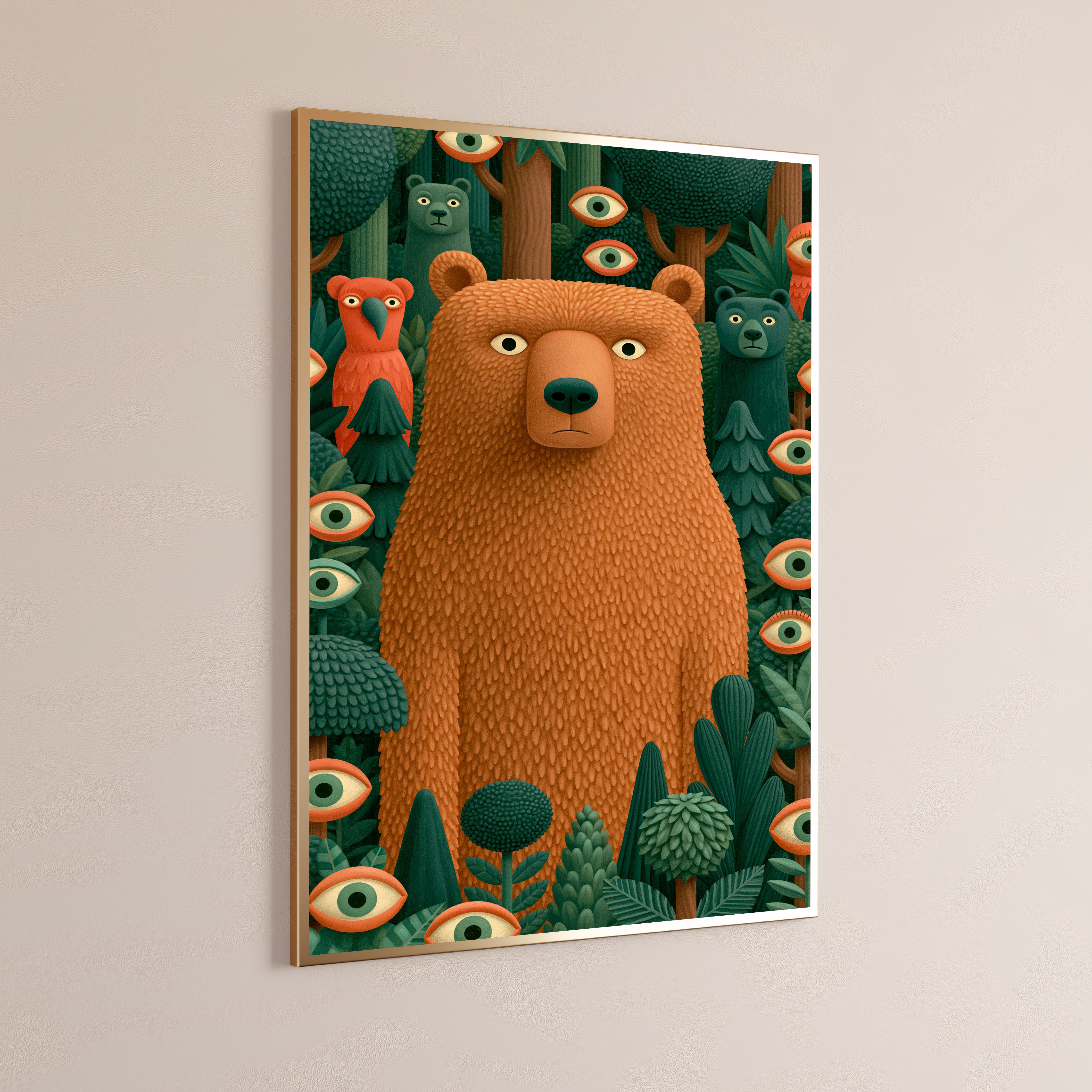 Whimsical Forest Bear with Watching Eyes