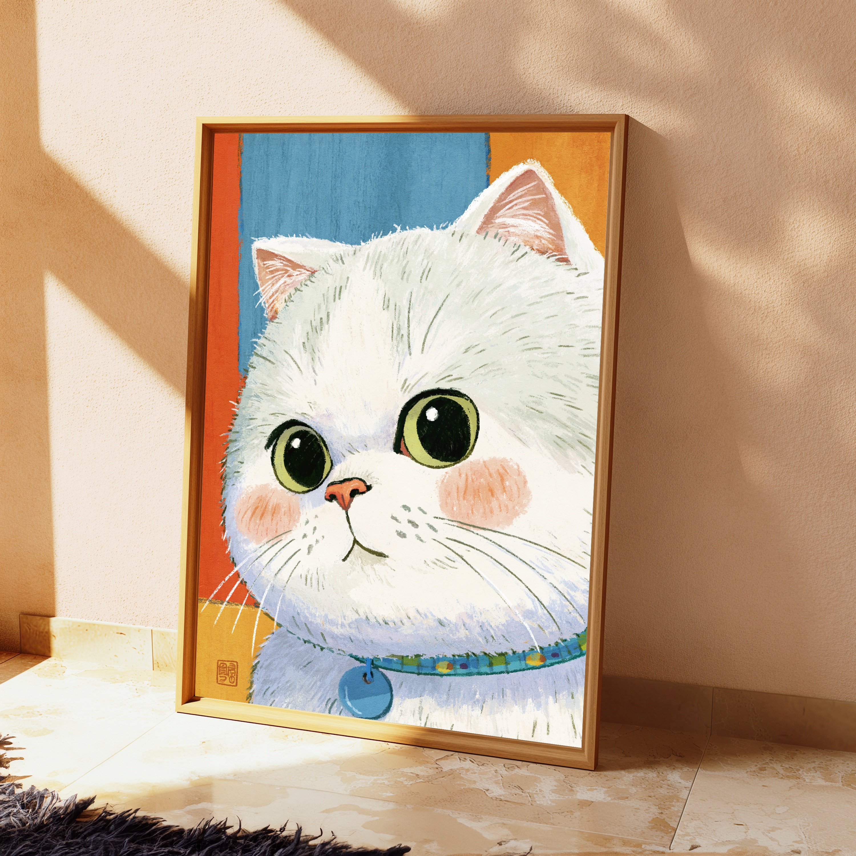 White Fluffy Cat Pop Art Print view 2