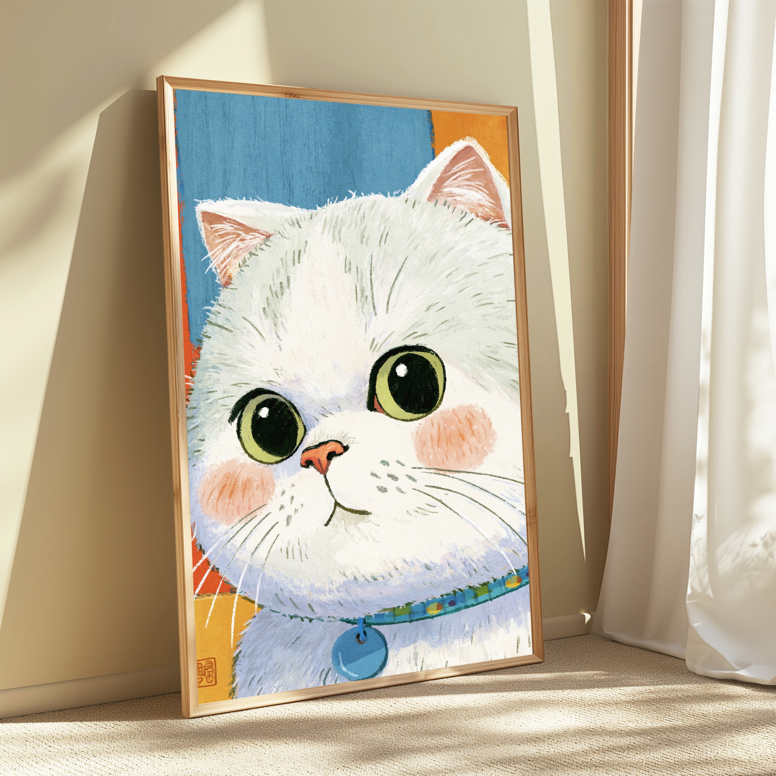 White Fluffy Cat Pop Art Print view 3