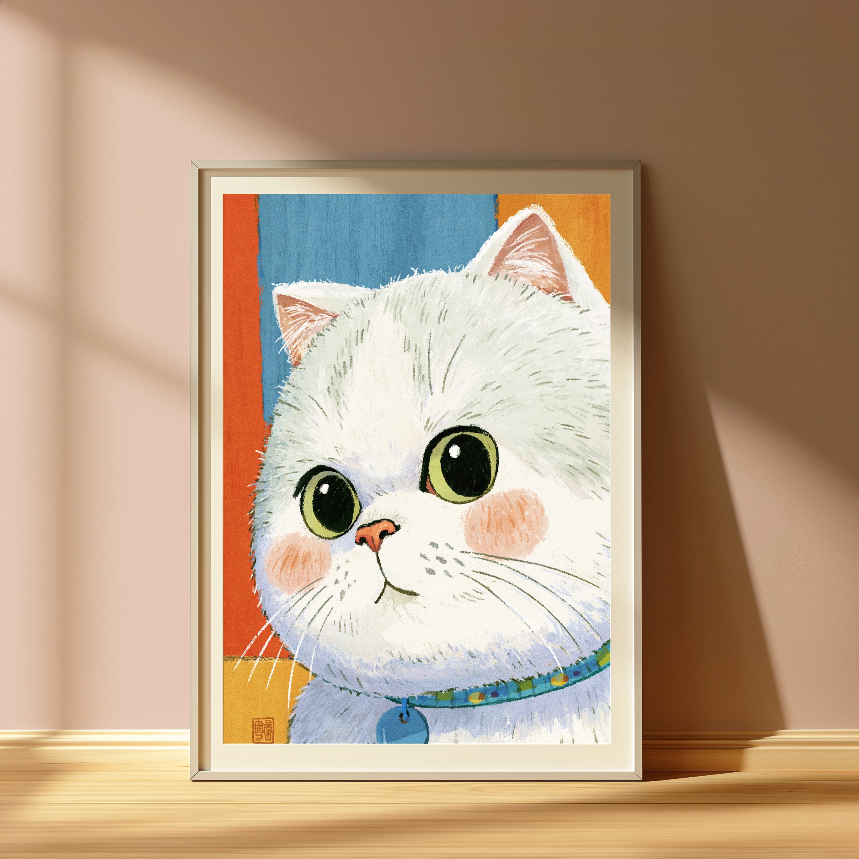 White Fluffy Cat Pop Art Print view 4