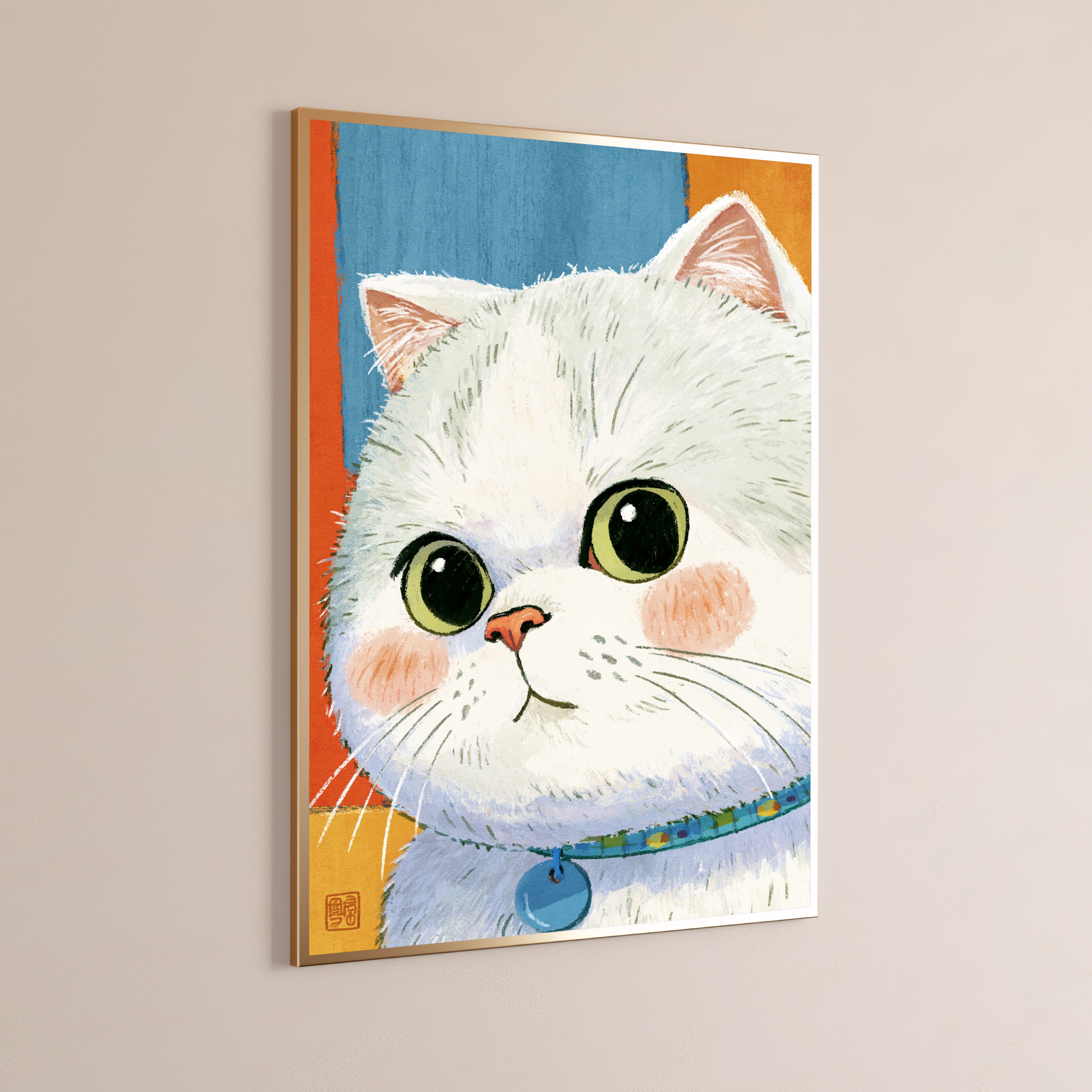 White Fluffy Cat Pop Art Print