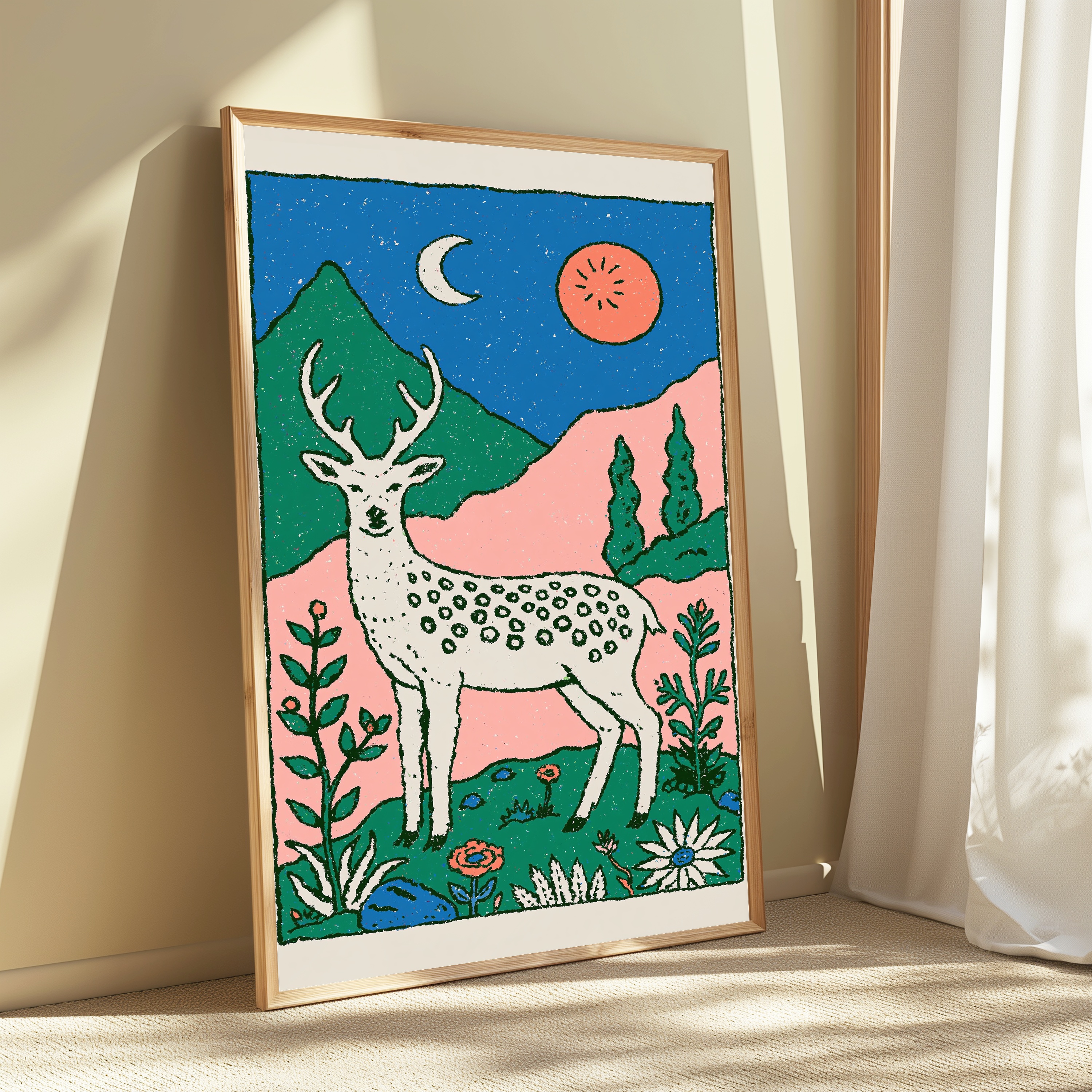 White Stag Moonlit Forest Minimalist Art Print view 3