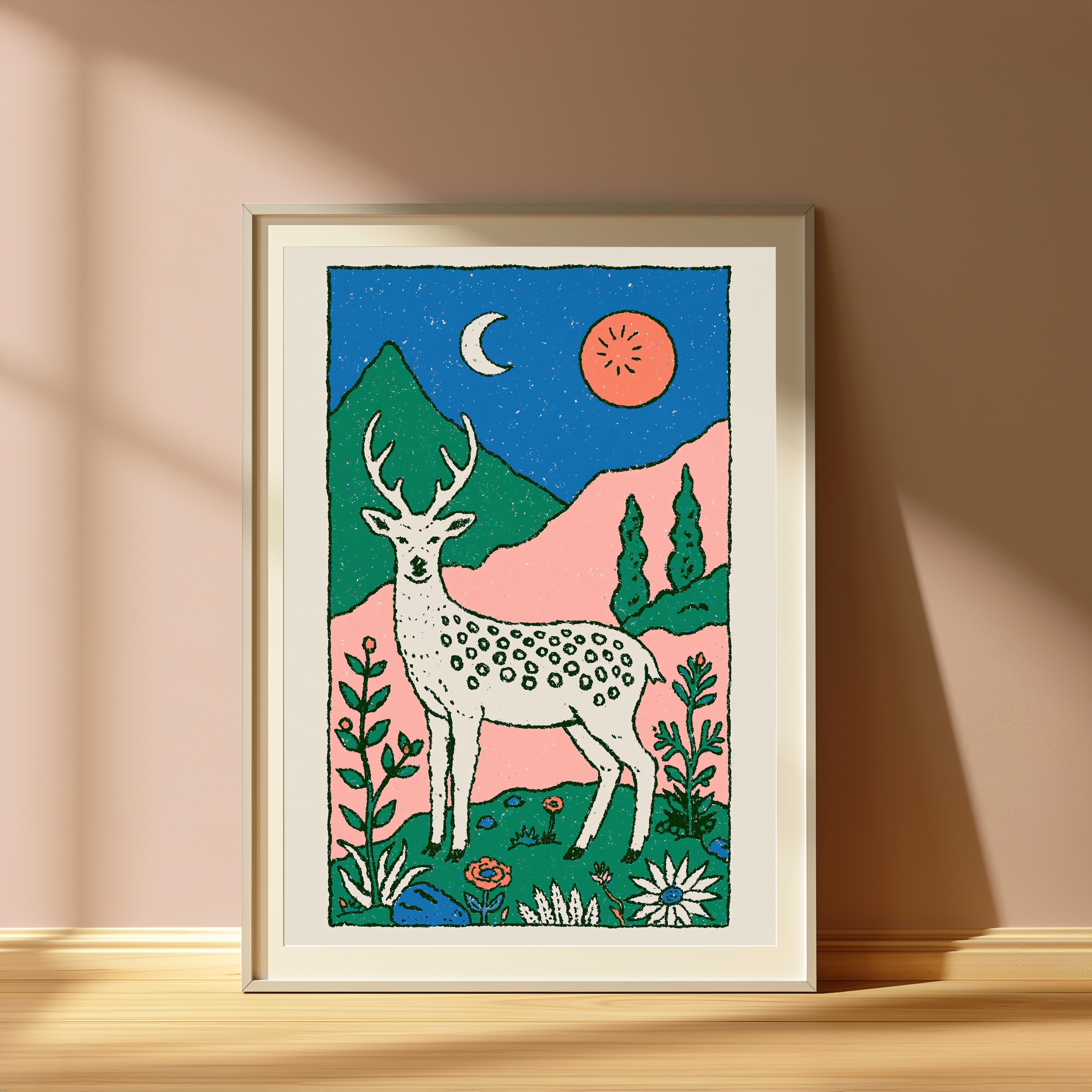 White Stag Moonlit Forest Minimalist Art Print view 4