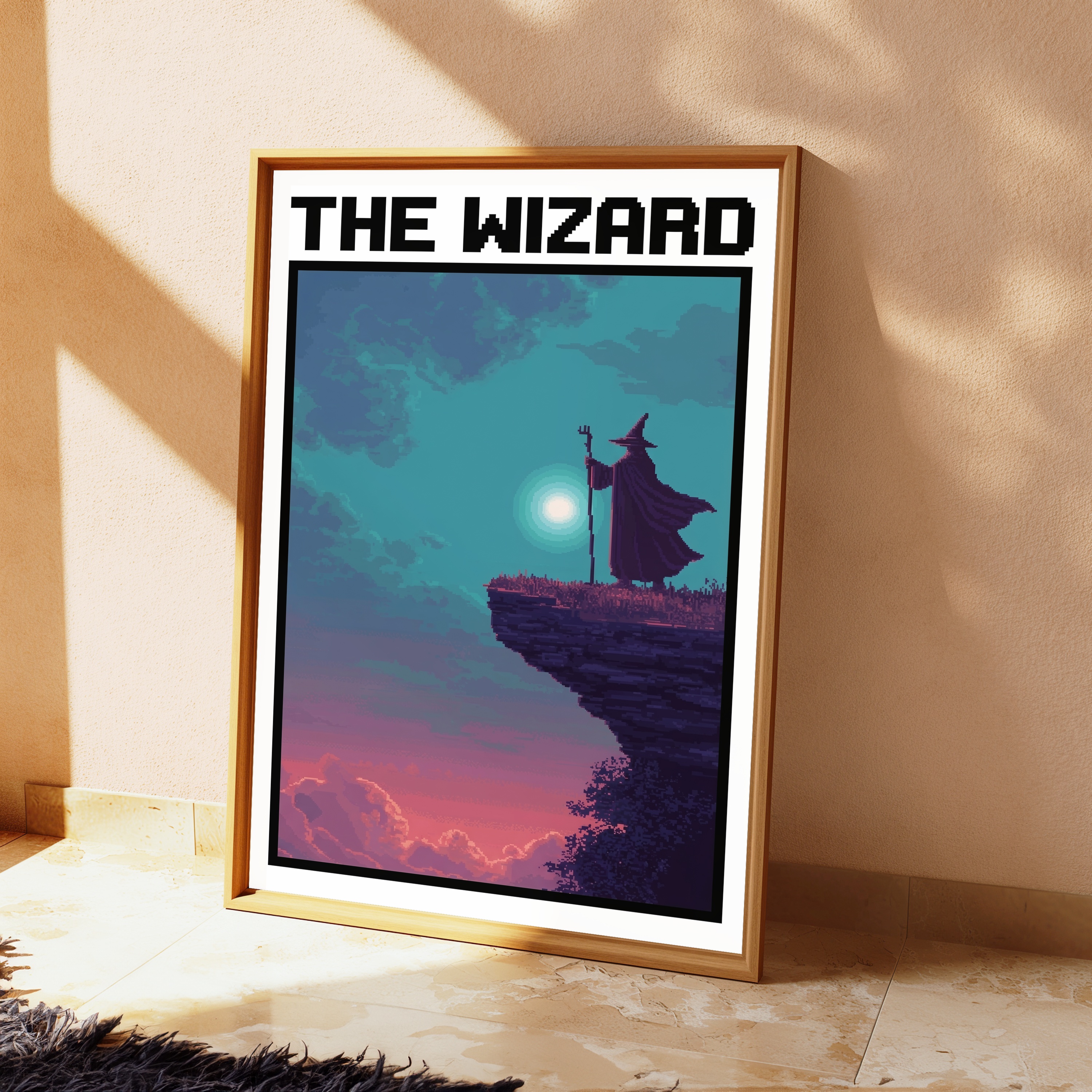 Wizard on Cliff Pixel Art Print view 2