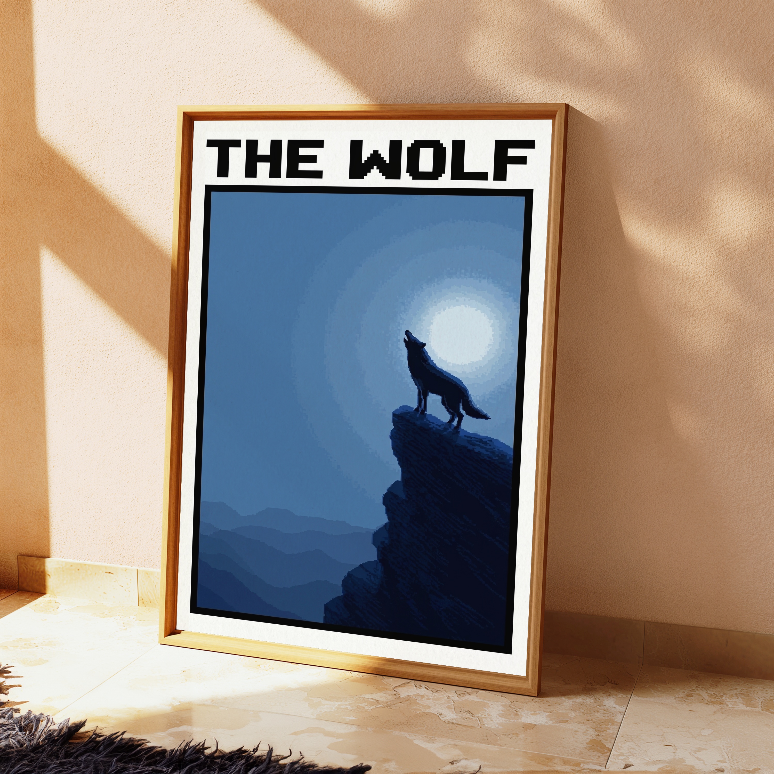Wolf Howling at Moon Cliff Pixel Art Print view 2