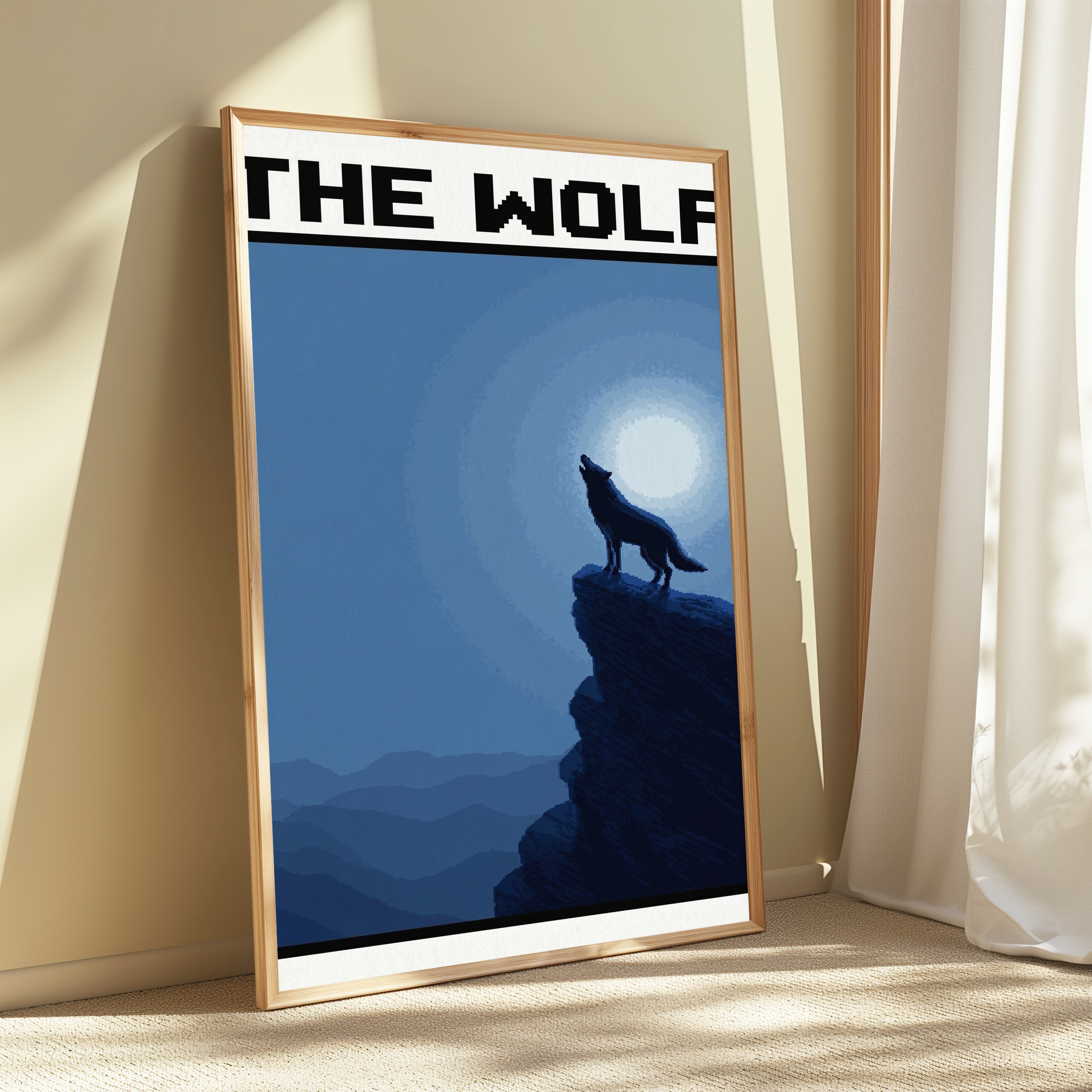 Wolf Howling at Moon Cliff Pixel Art Print view 3