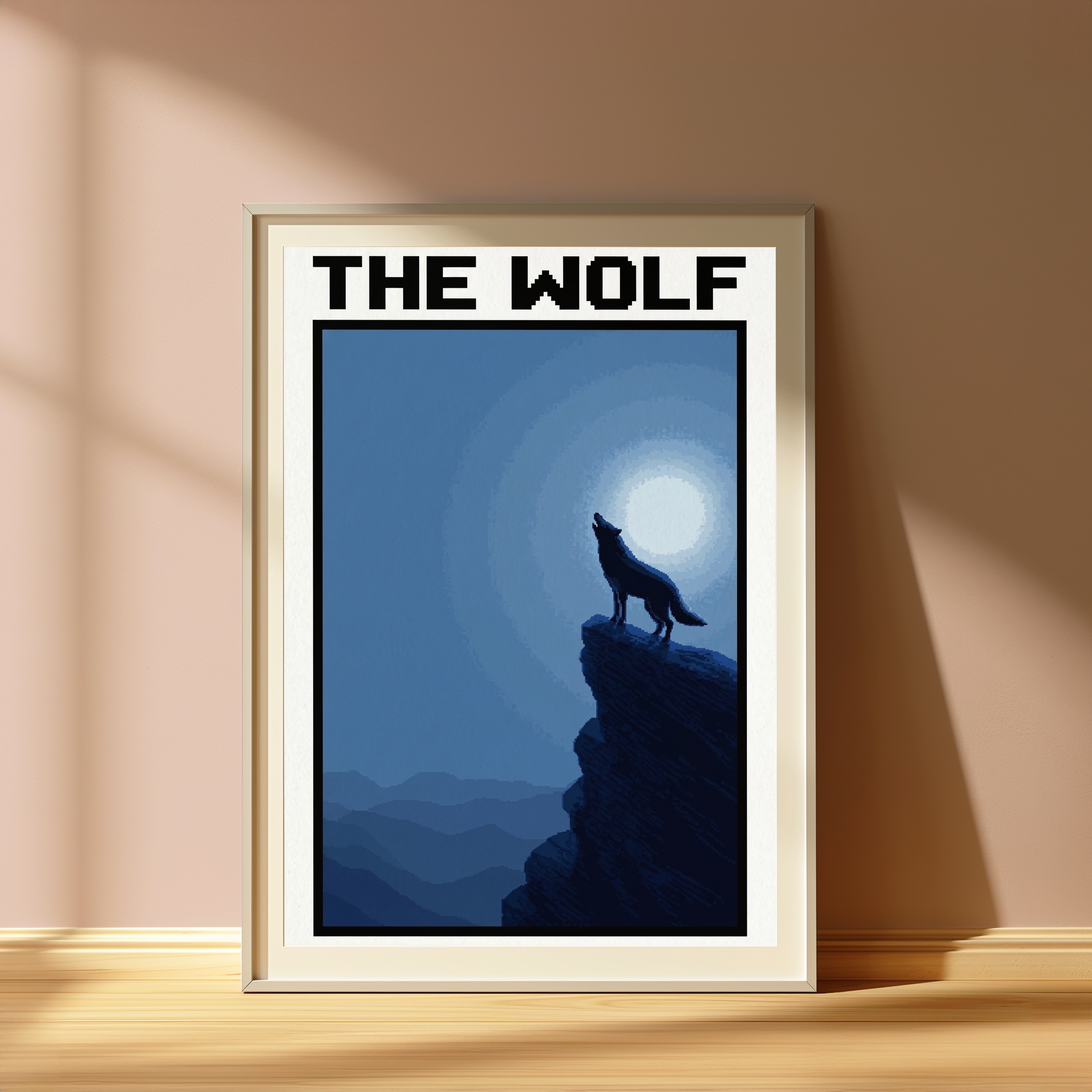 Wolf Howling at Moon Cliff Pixel Art Print view 4