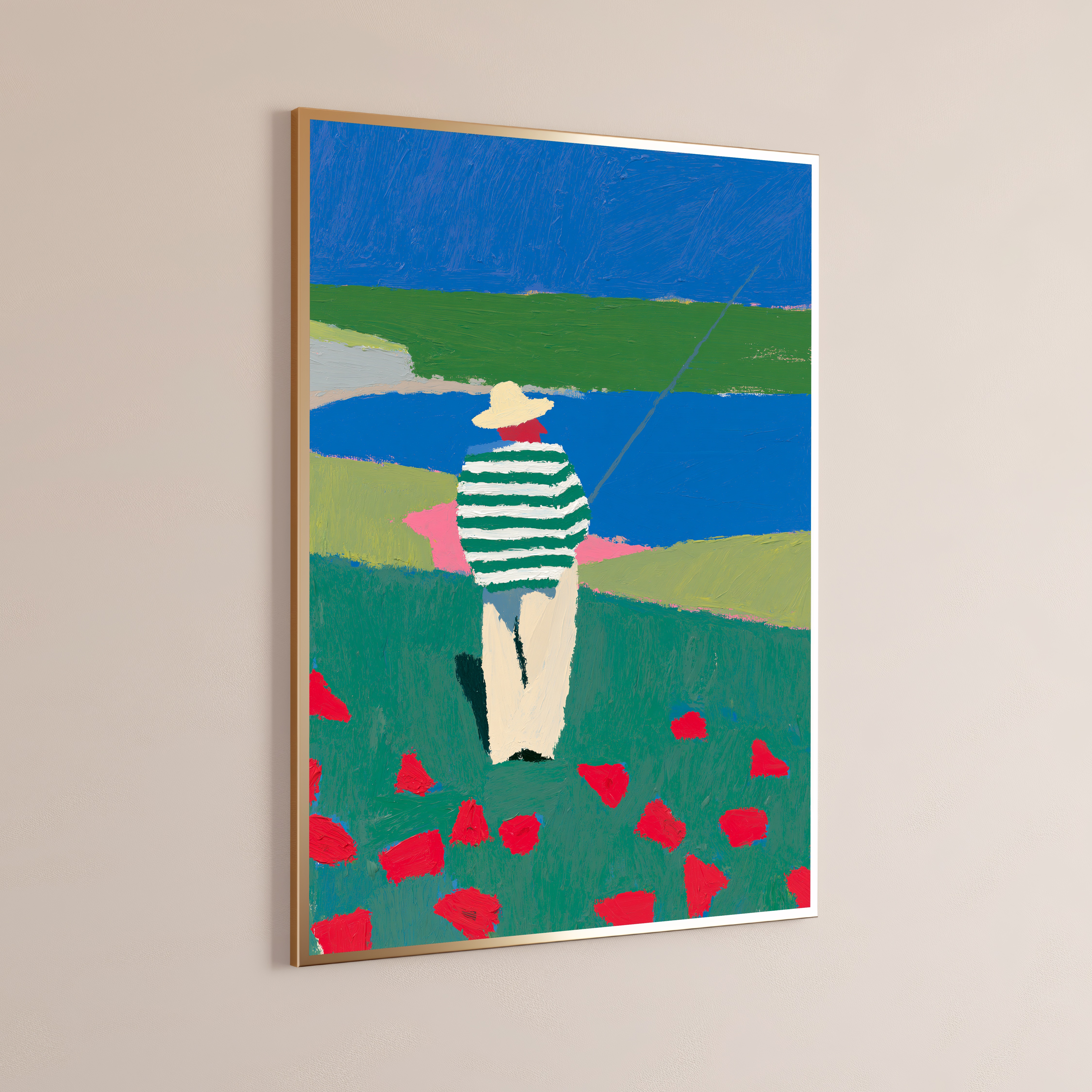 Woman Fishing by River Pop Art