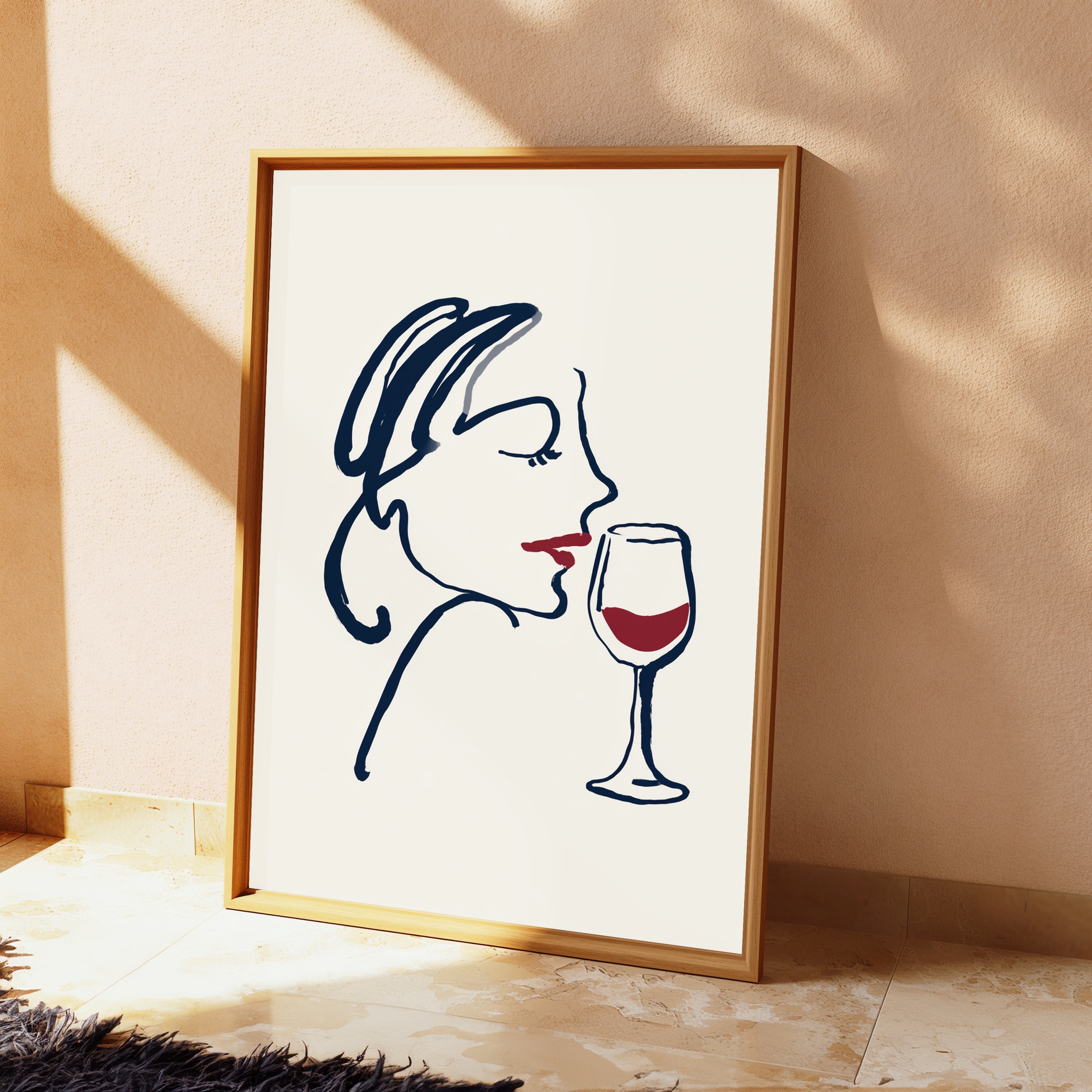 Woman Sipping Wine Minimalist Line Art view 2