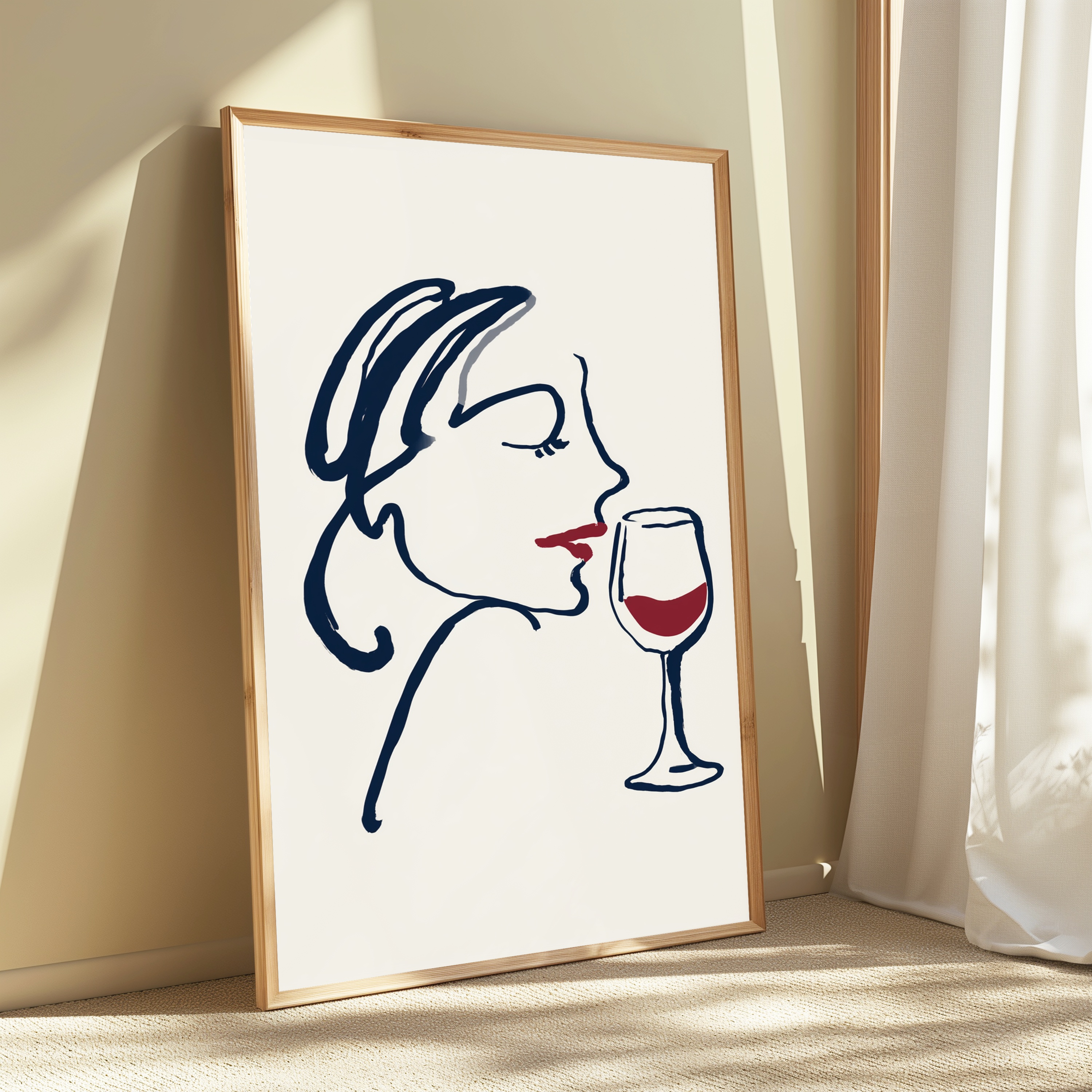 Woman Sipping Wine Minimalist Line Art view 3