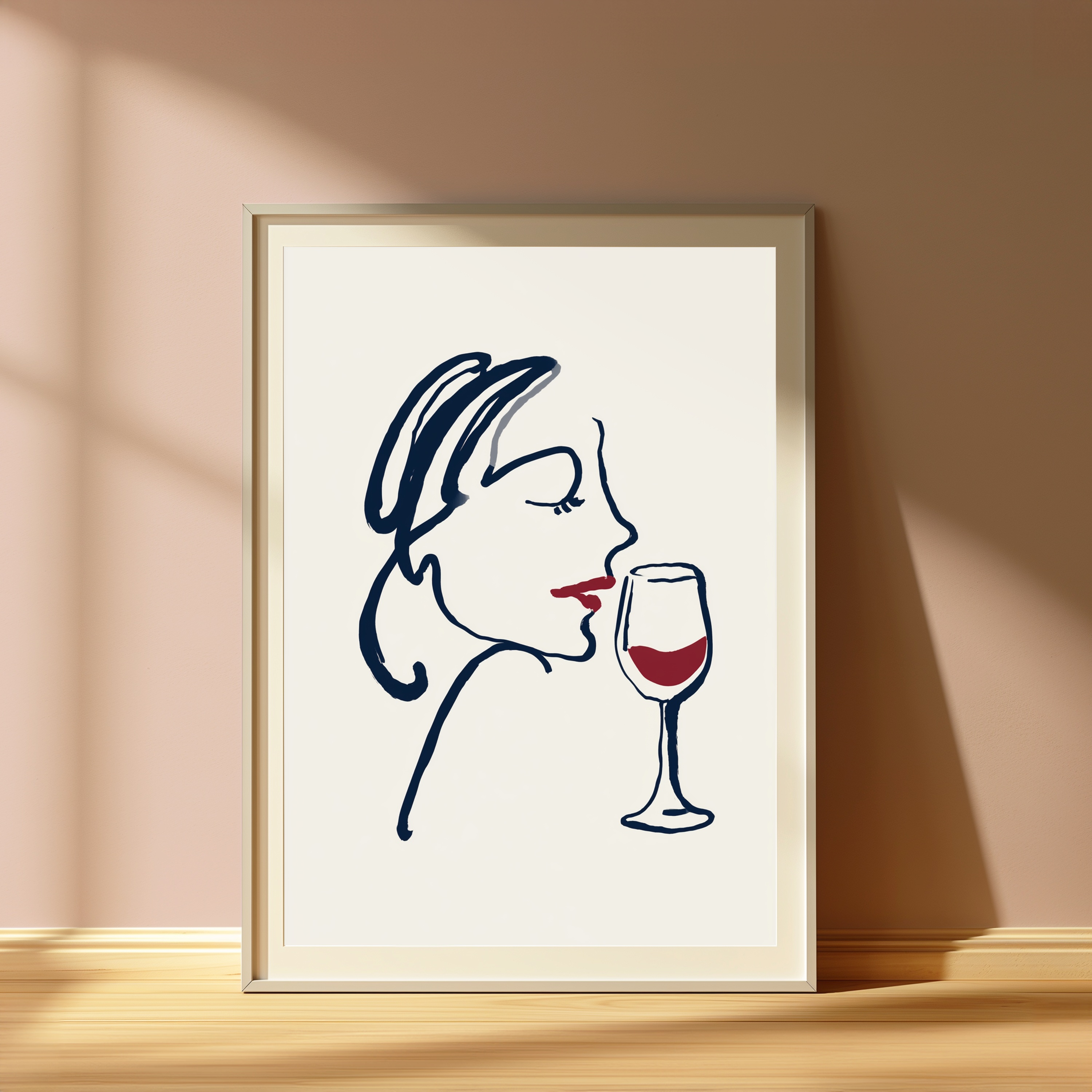 Woman Sipping Wine Minimalist Line Art view 4