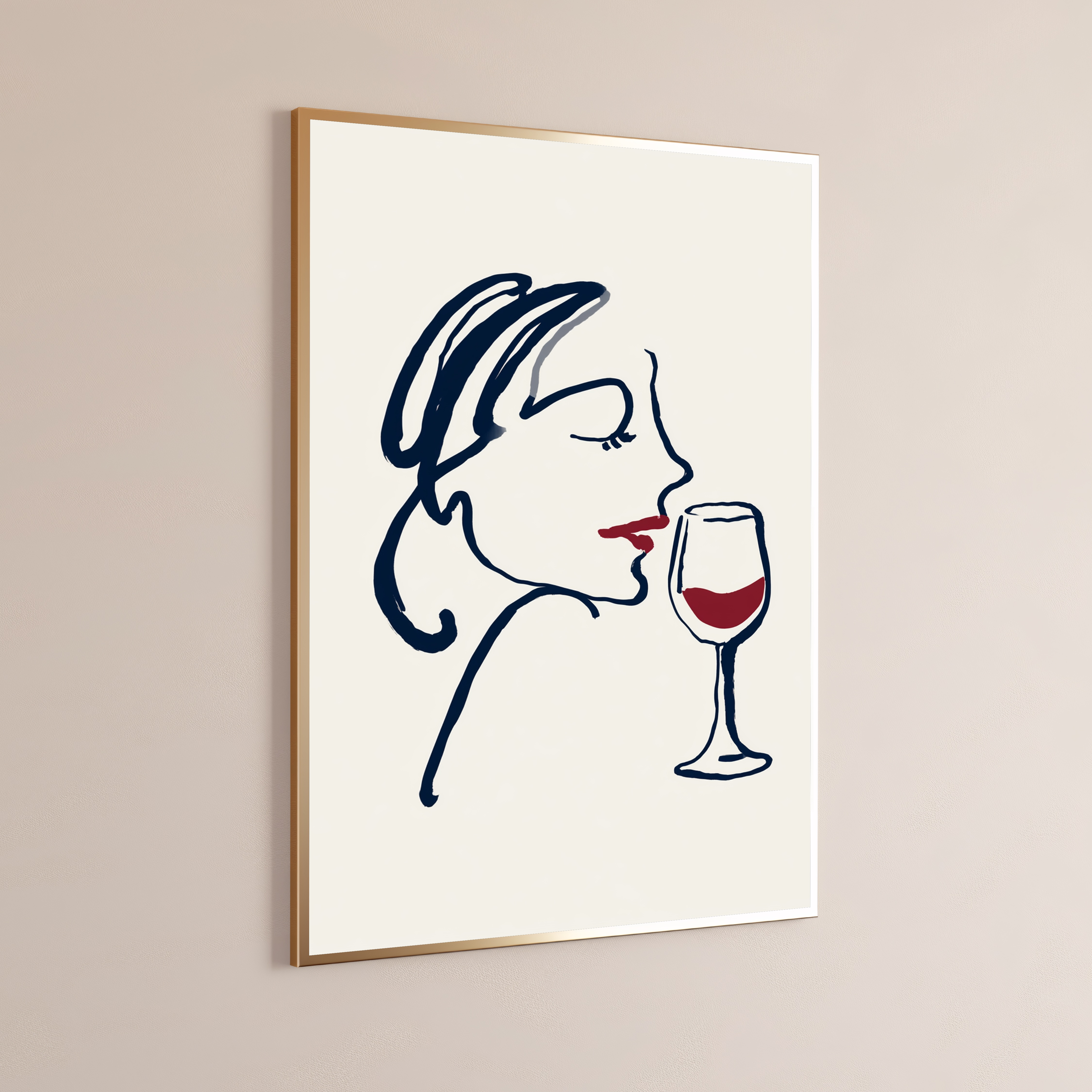 Woman Sipping Wine Minimalist Line Art