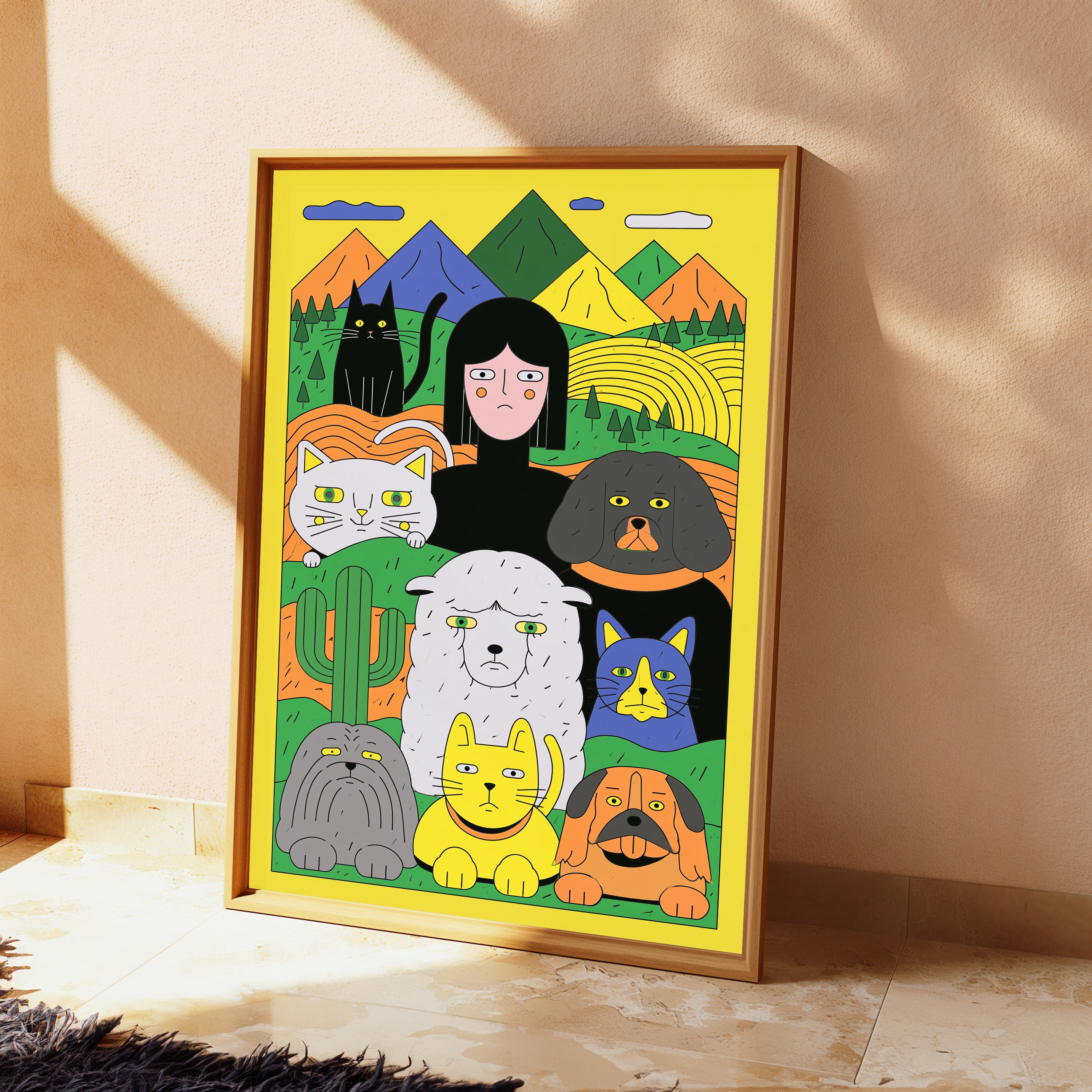 Woman with Pets Mountain Landscape view 2
