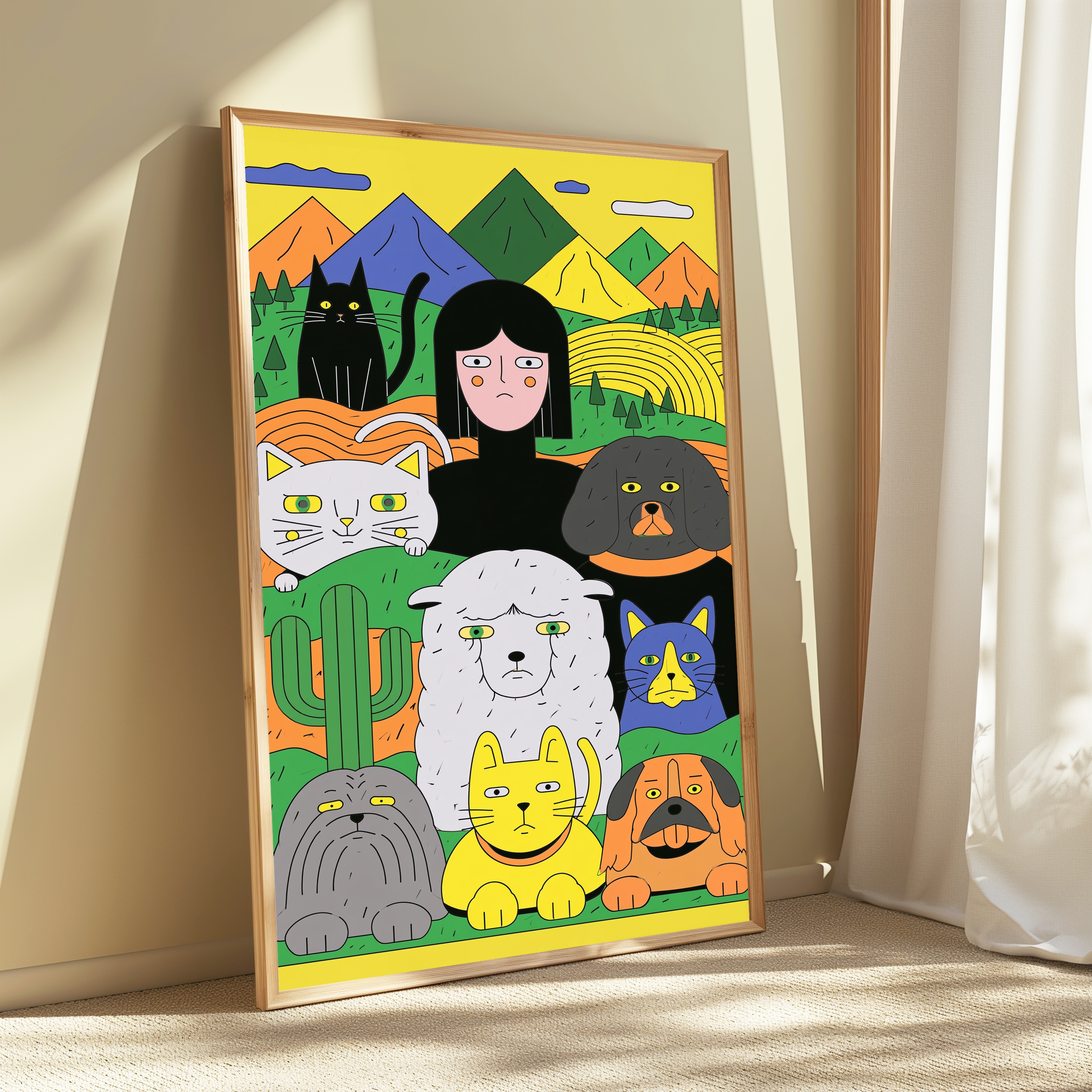 Woman with Pets Mountain Landscape view 3