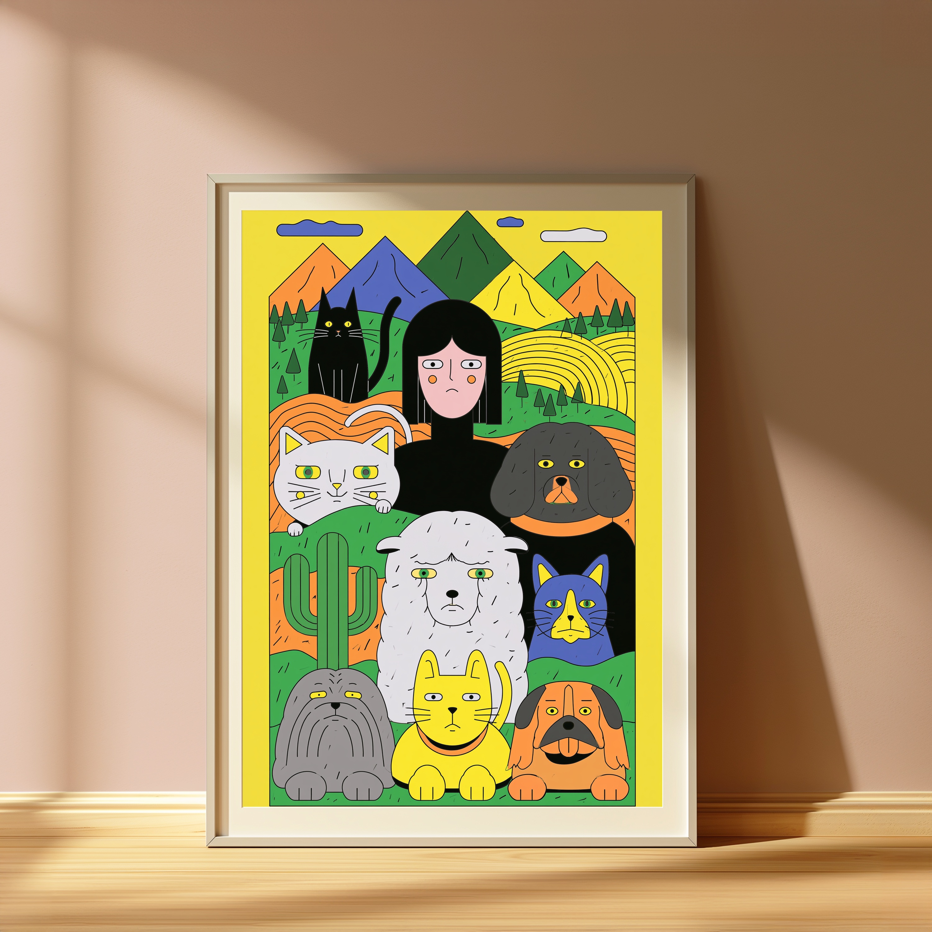 Woman with Pets Mountain Landscape view 4